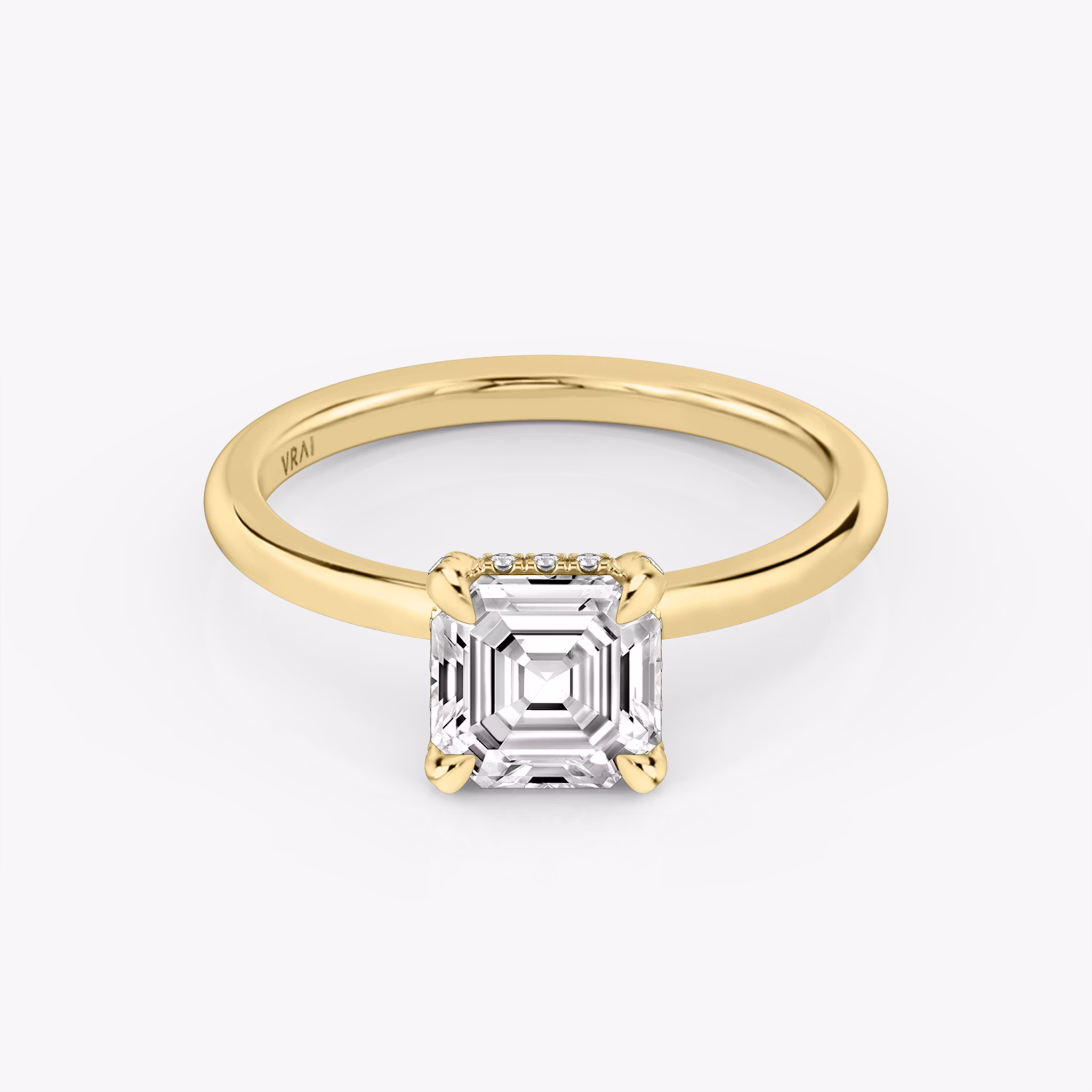 The Classic Hidden Halo | Asscher | 18k | Yellow Gold | bandAccent: Plain | bandWidth: standard | prongStyle: Pavé | diamondOrientation: vertical | caratWeight: other