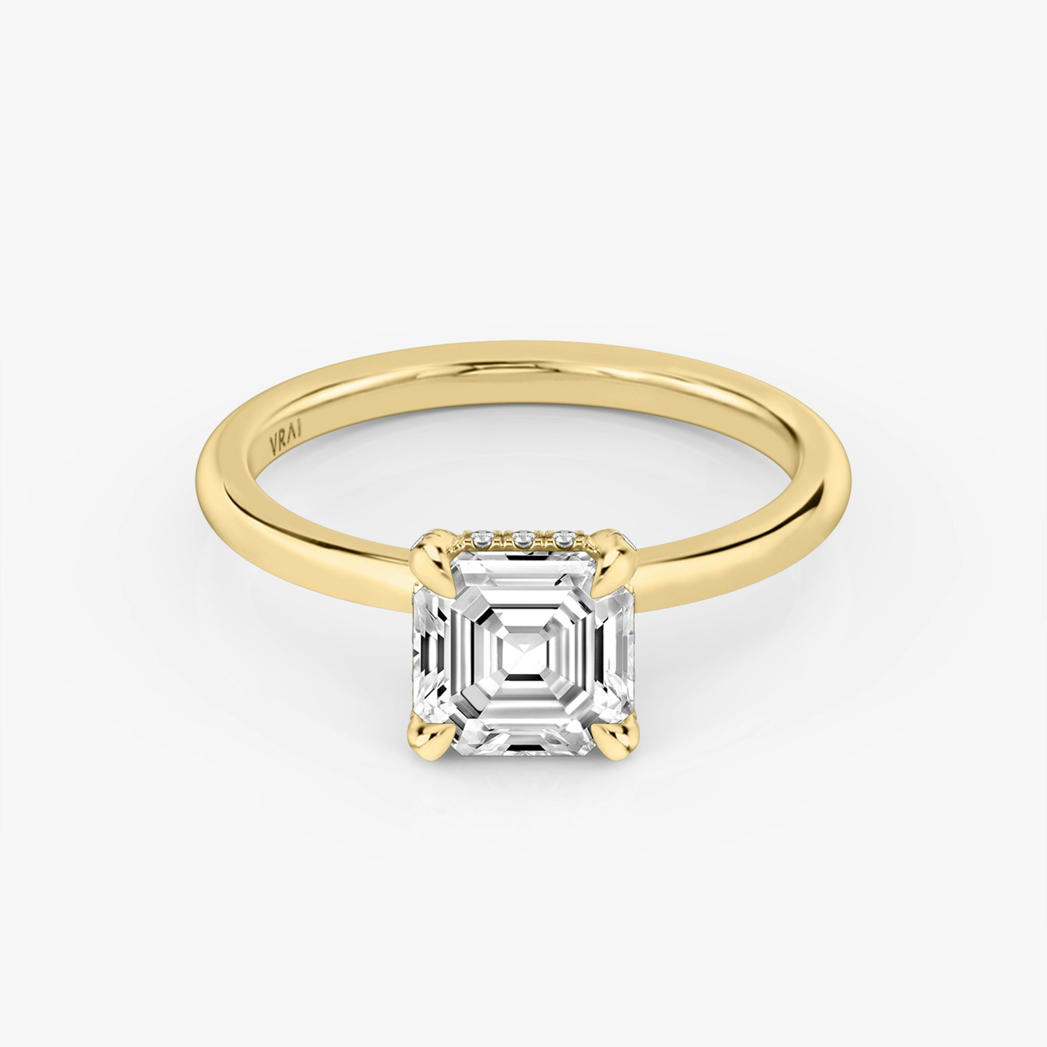 The Classic Hidden Halo | Asscher | 18k | Yellow Gold | bandAccent: Plain | bandWidth: standard | prongStyle: Pavé | diamondOrientation: vertical | caratWeight: other