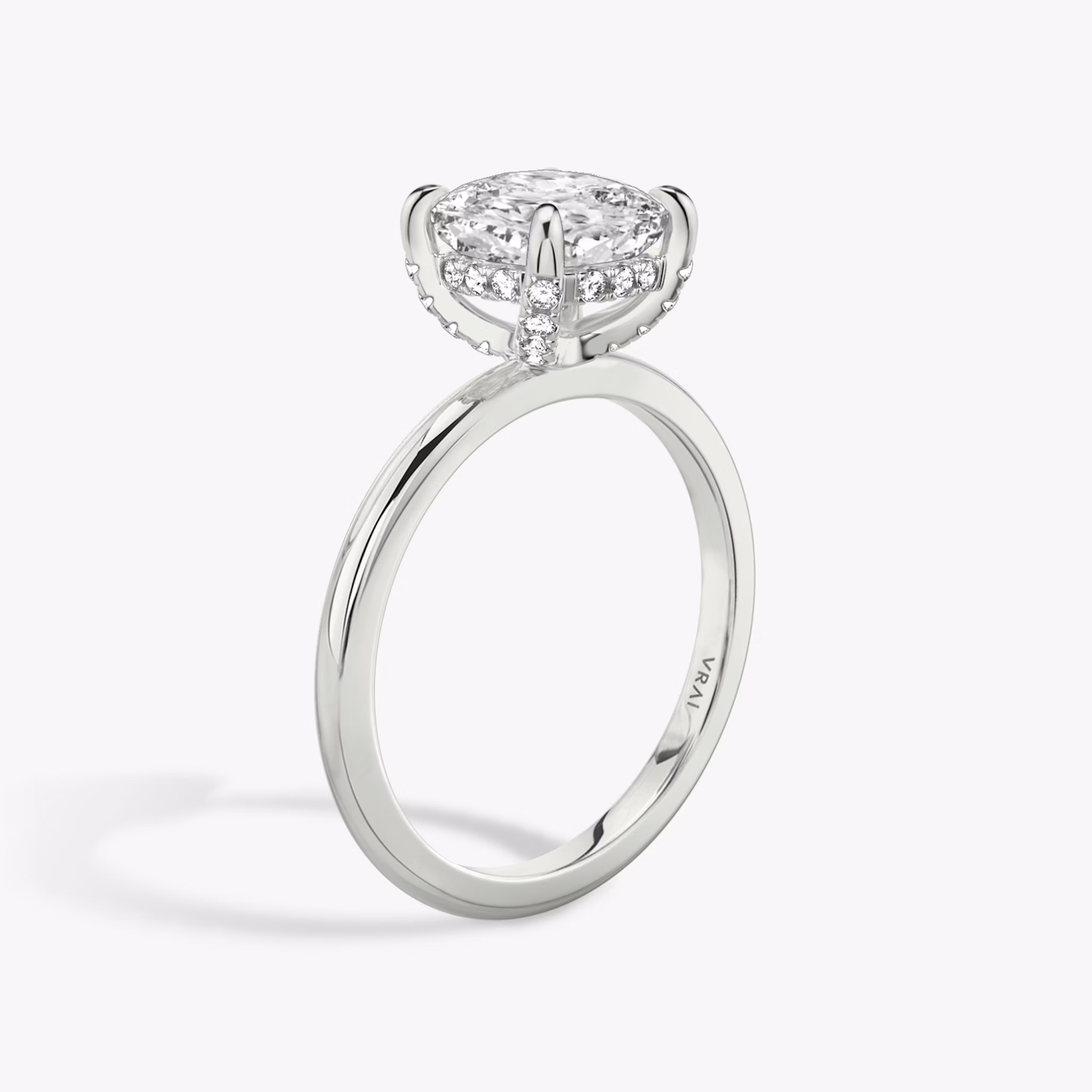 The Classic Hidden Halo | Cushion | 18k | White Gold | bandAccent: Plain | bandWidth: standard | prongStyle: Pavé | diamondOrientation: vertical | caratWeight: other