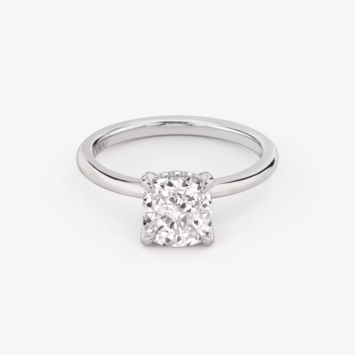 The Classic Hidden Halo | Cushion | Platinum | bandAccent: Plain | bandWidth: standard | prongStyle: Pavé | diamondOrientation: vertical | caratWeight: other
