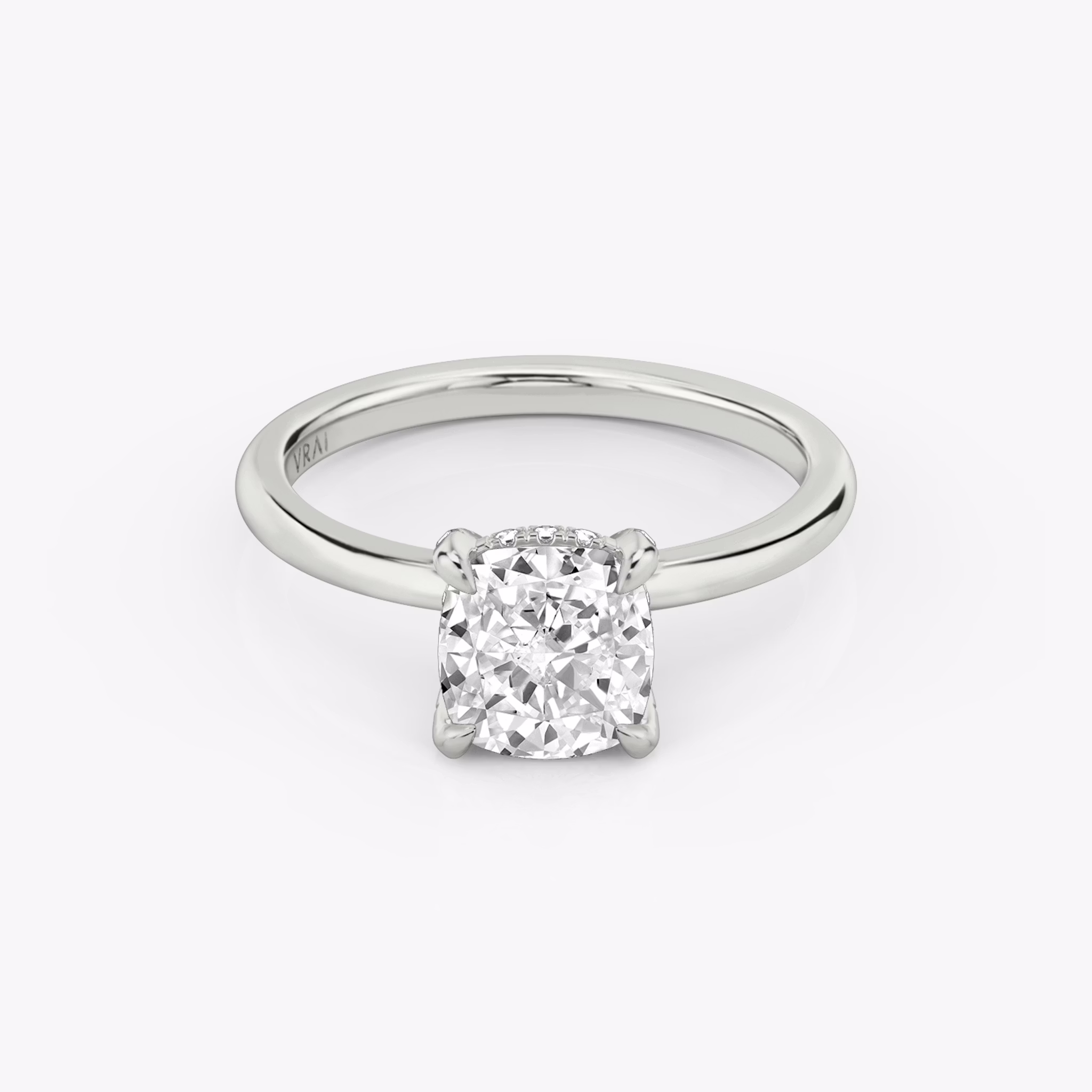 The Classic Hidden Halo | Cushion | 18k | White Gold | bandAccent: Plain | bandWidth: standard | prongStyle: Pavé | diamondOrientation: vertical | caratWeight: other