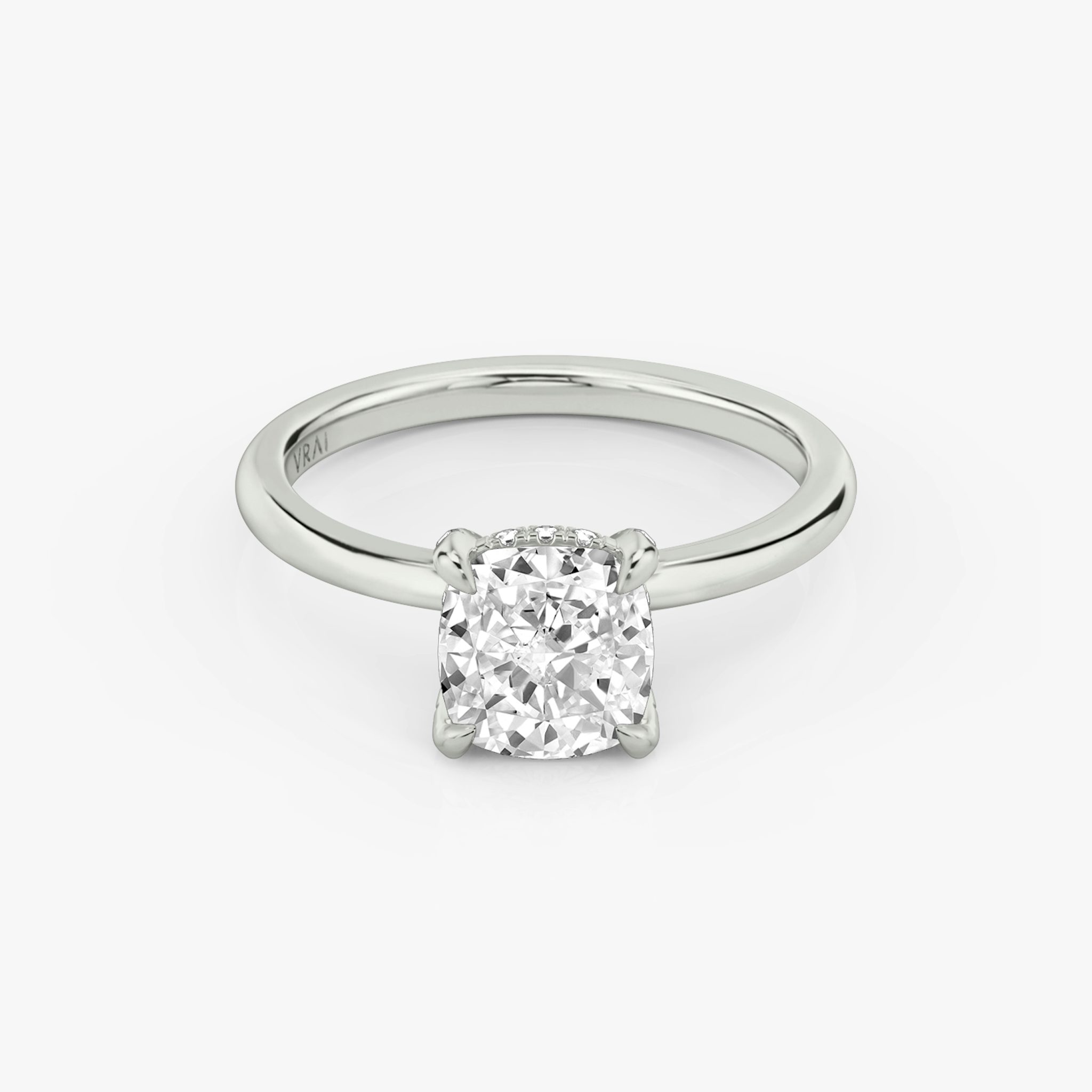 The Classic Hidden Halo | Cushion | 18k | White Gold | bandAccent: Plain | bandWidth: standard | prongStyle: Pavé | diamondOrientation: vertical | caratWeight: other