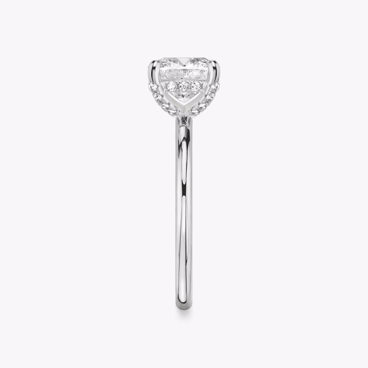 The Classic Hidden Halo | Cushion | Platinum | bandAccent: Plain | bandWidth: standard | prongStyle: Pavé | diamondOrientation: vertical | caratWeight: other