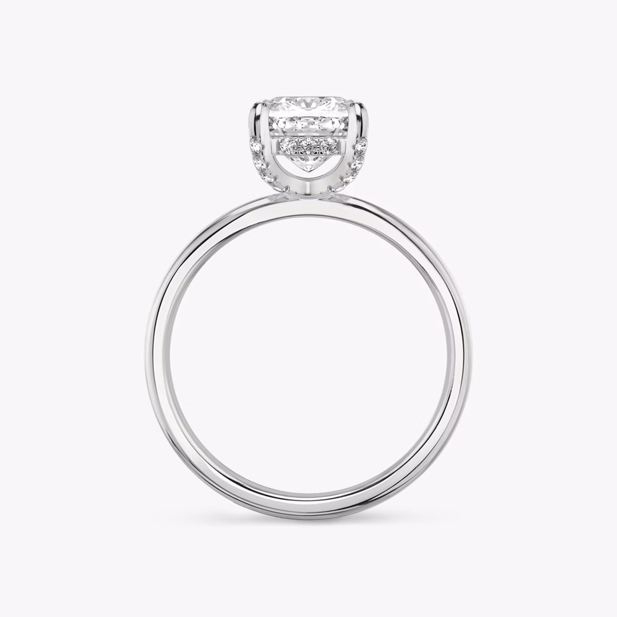 The Classic Hidden Halo | Cushion | Platinum | bandAccent: Plain | bandWidth: standard | prongStyle: Pavé | diamondOrientation: vertical | caratWeight: other