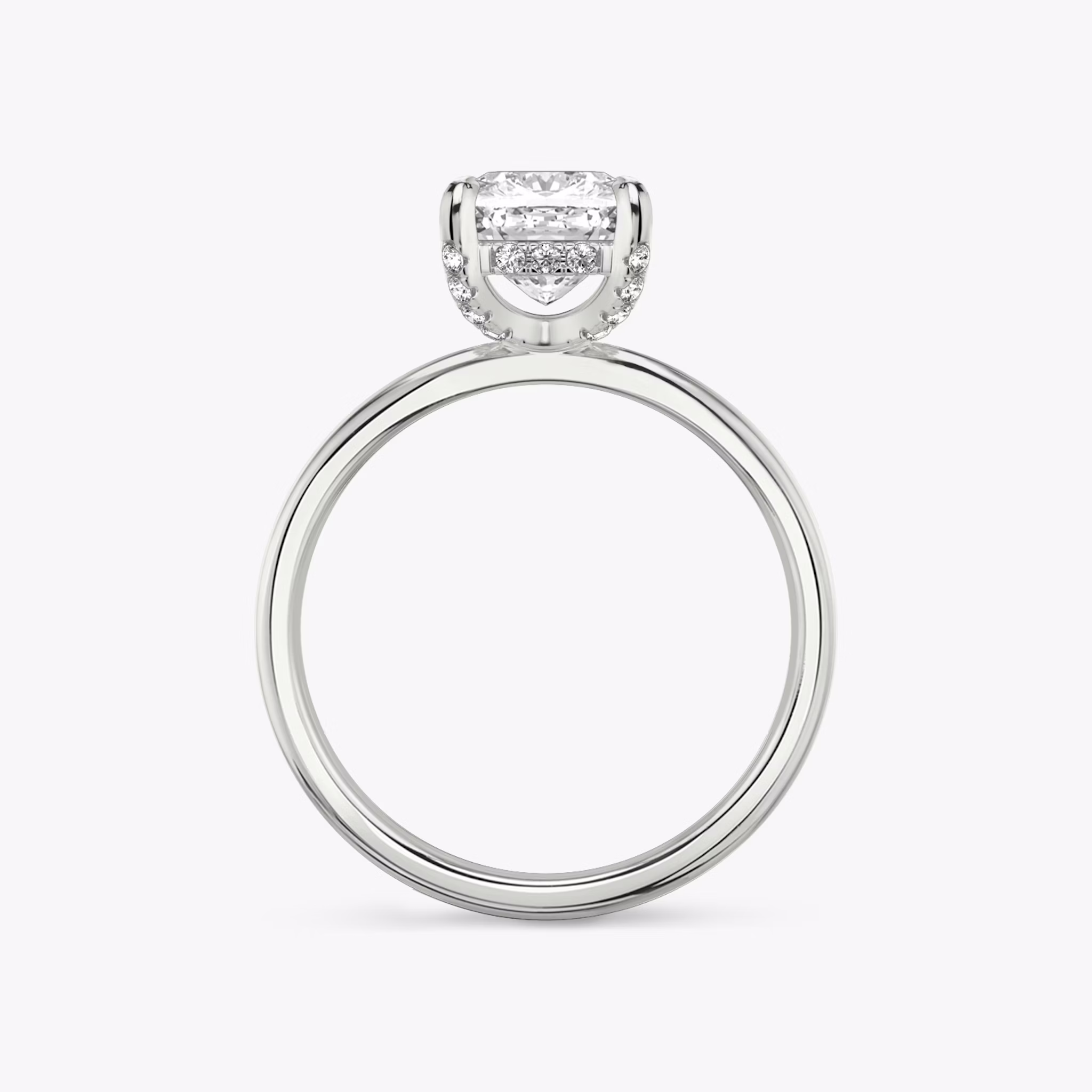 The Classic Hidden Halo | Cushion | 18k | White Gold | bandAccent: Plain | bandWidth: standard | prongStyle: Pavé | diamondOrientation: vertical | caratWeight: other