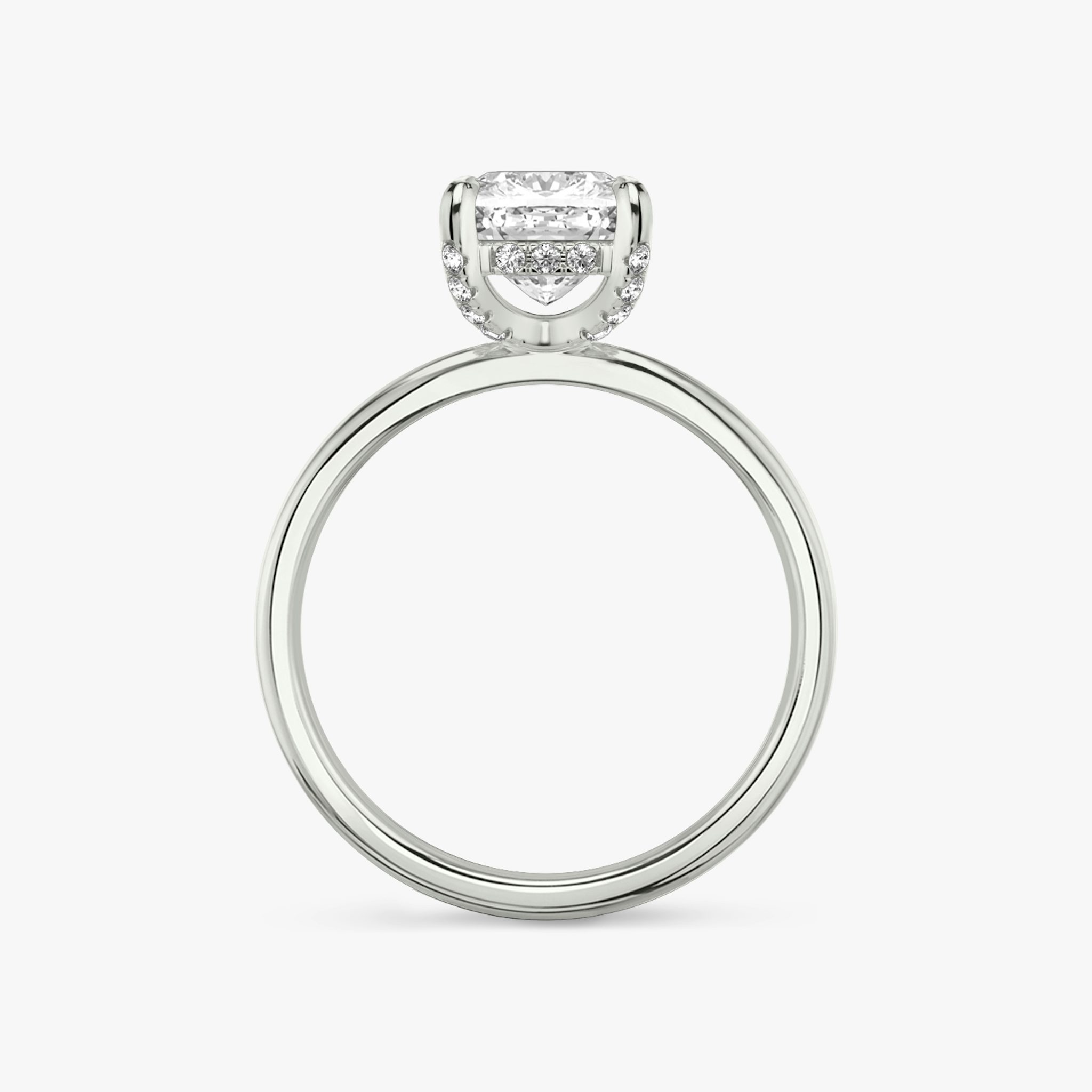 The Classic Hidden Halo | Cushion | 18k | White Gold | bandAccent: Plain | bandWidth: standard | prongStyle: Pavé | diamondOrientation: vertical | caratWeight: other