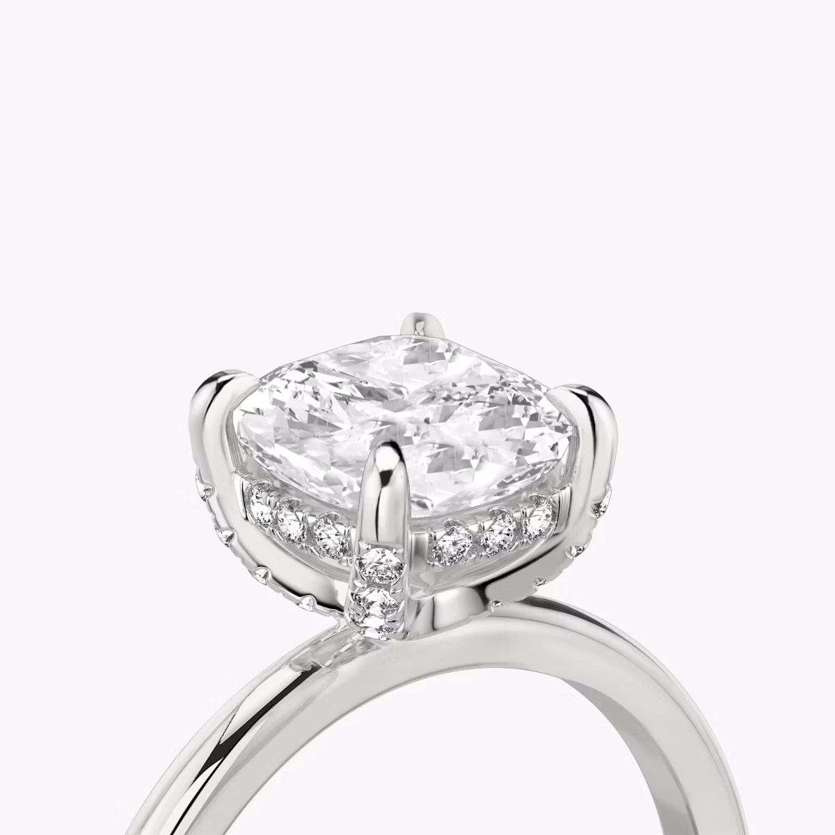 The Classic Hidden Halo | Cushion | Platinum | bandAccent: Plain | bandWidth: standard | prongStyle: Pavé | diamondOrientation: vertical | caratWeight: other