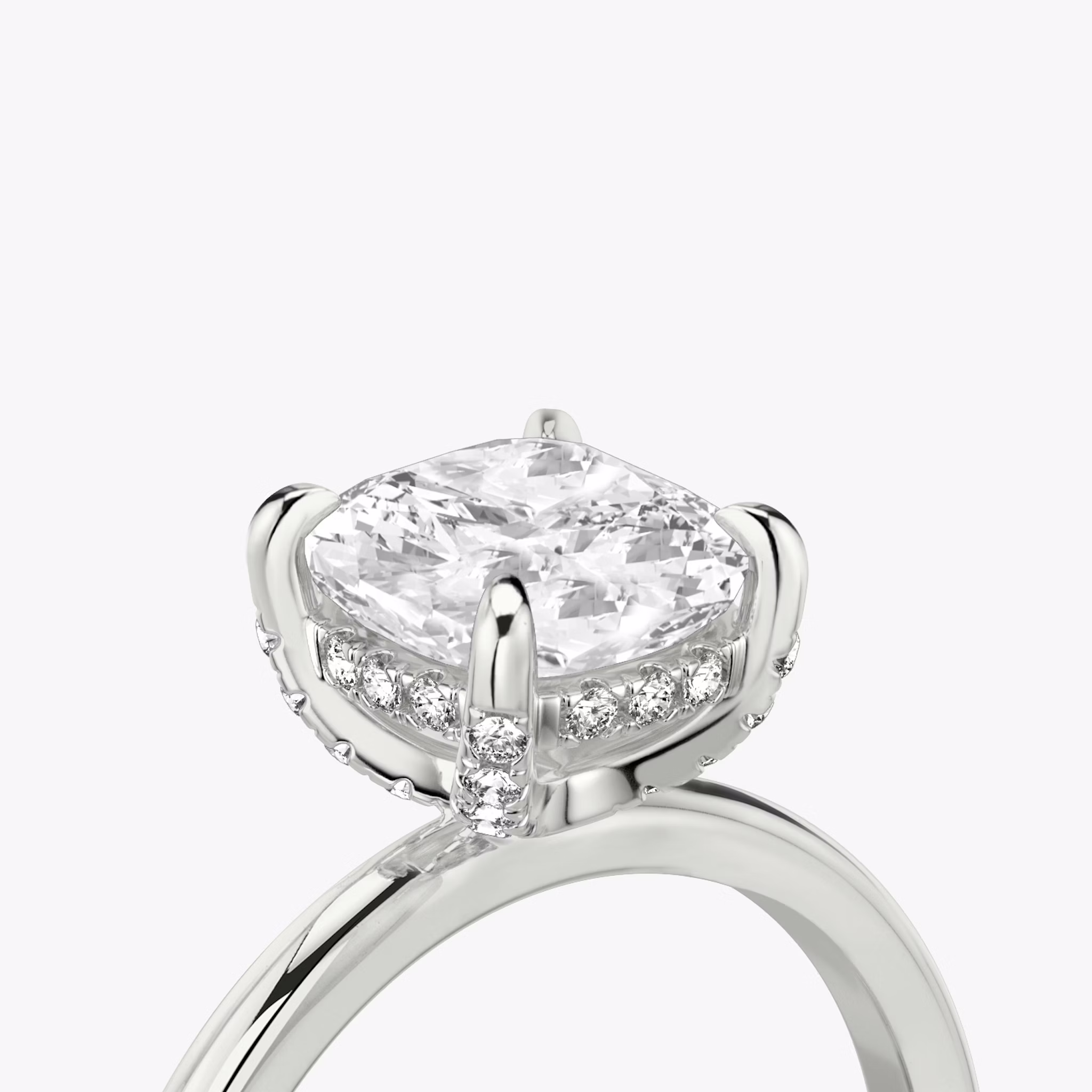 The Classic Hidden Halo | Cushion | 18k | White Gold | bandAccent: Plain | bandWidth: standard | prongStyle: Pavé | diamondOrientation: vertical | caratWeight: other