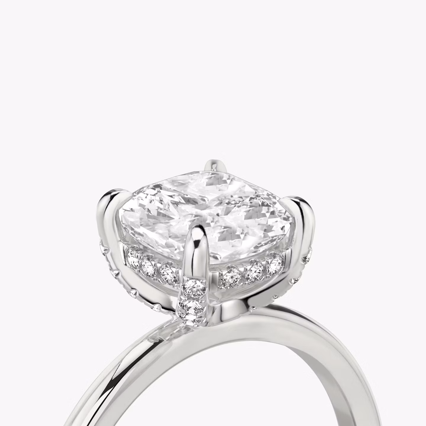 The Classic Hidden Halo | Cushion | Platinum | bandAccent: Plain | bandWidth: standard | prongStyle: Pavé | diamondOrientation: vertical | caratWeight: other