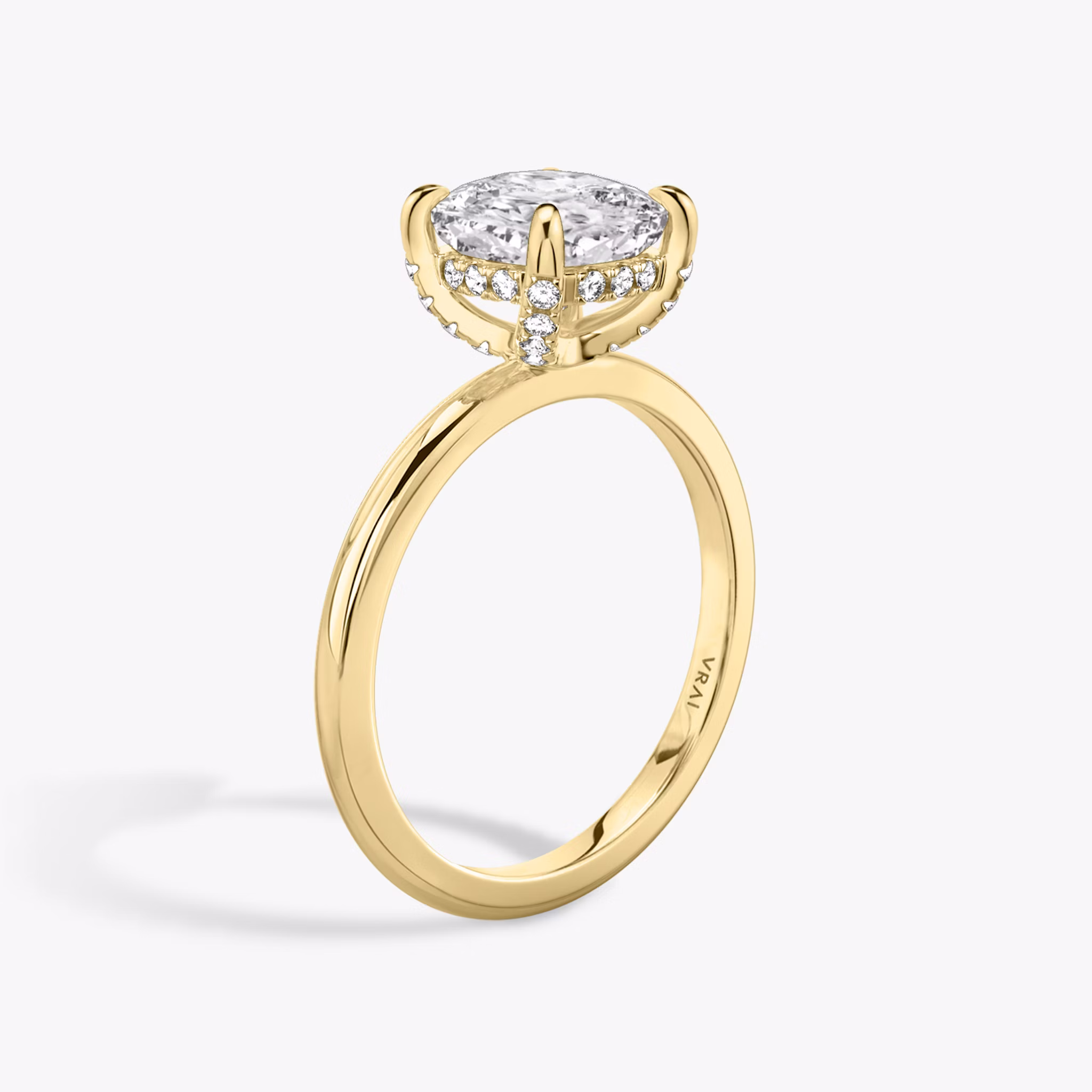 The Classic Hidden Halo | Cushion | 18k | Yellow Gold | bandAccent: Plain | bandWidth: standard | prongStyle: Pavé | diamondOrientation: vertical | caratWeight: other