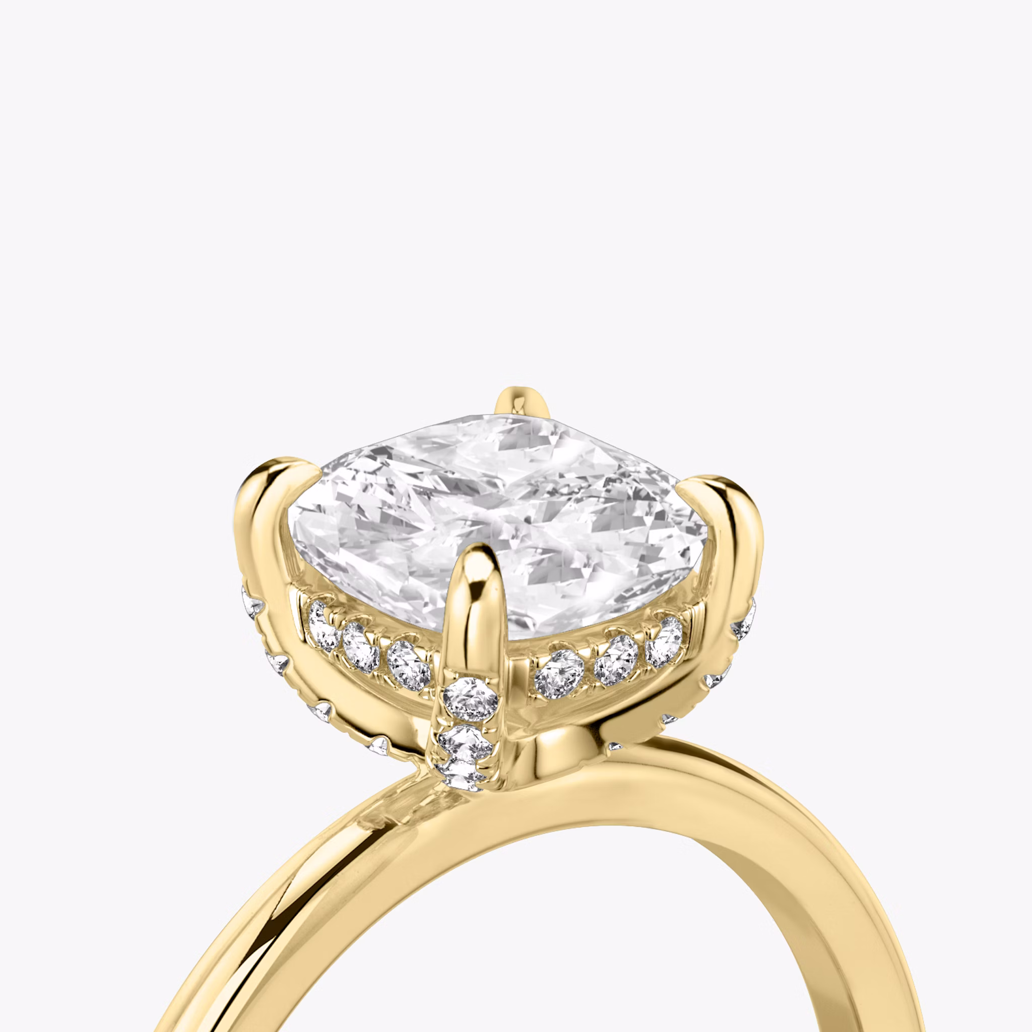 The Classic Hidden Halo | Cushion | 18k | Yellow Gold | bandAccent: Plain | bandWidth: standard | prongStyle: Pavé | diamondOrientation: vertical | caratWeight: other