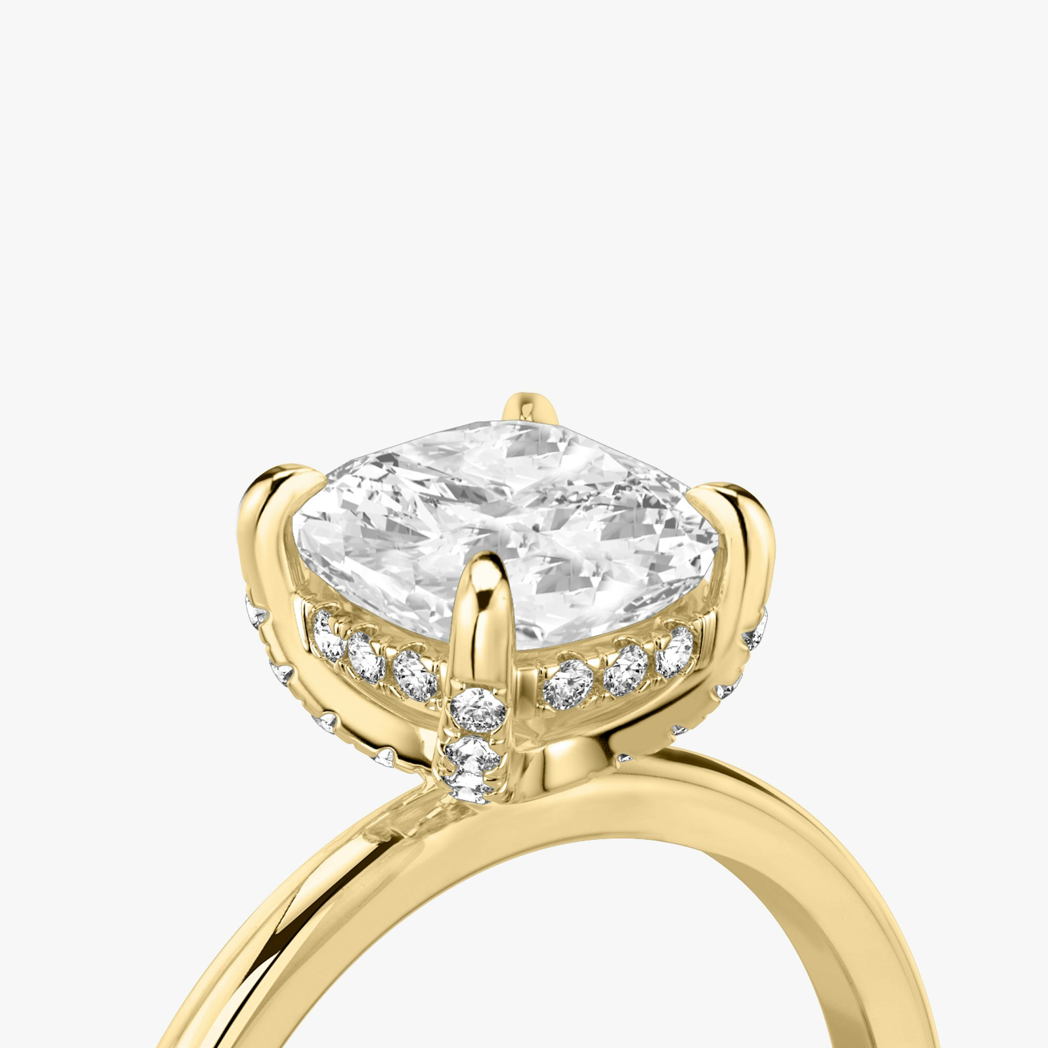 The Classic Hidden Halo | Cushion | 18k | Yellow Gold | bandAccent: Plain | bandWidth: standard | prongStyle: Pavé | diamondOrientation: vertical | caratWeight: other