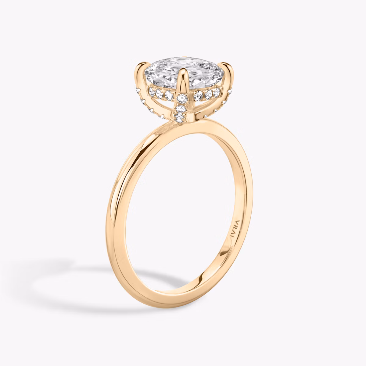 The Classic Hidden Halo | Cushion | 14k | Rose Gold | bandAccent: Plain | bandWidth: standard | prongStyle: Pavé | diamondOrientation: vertical | caratWeight: other