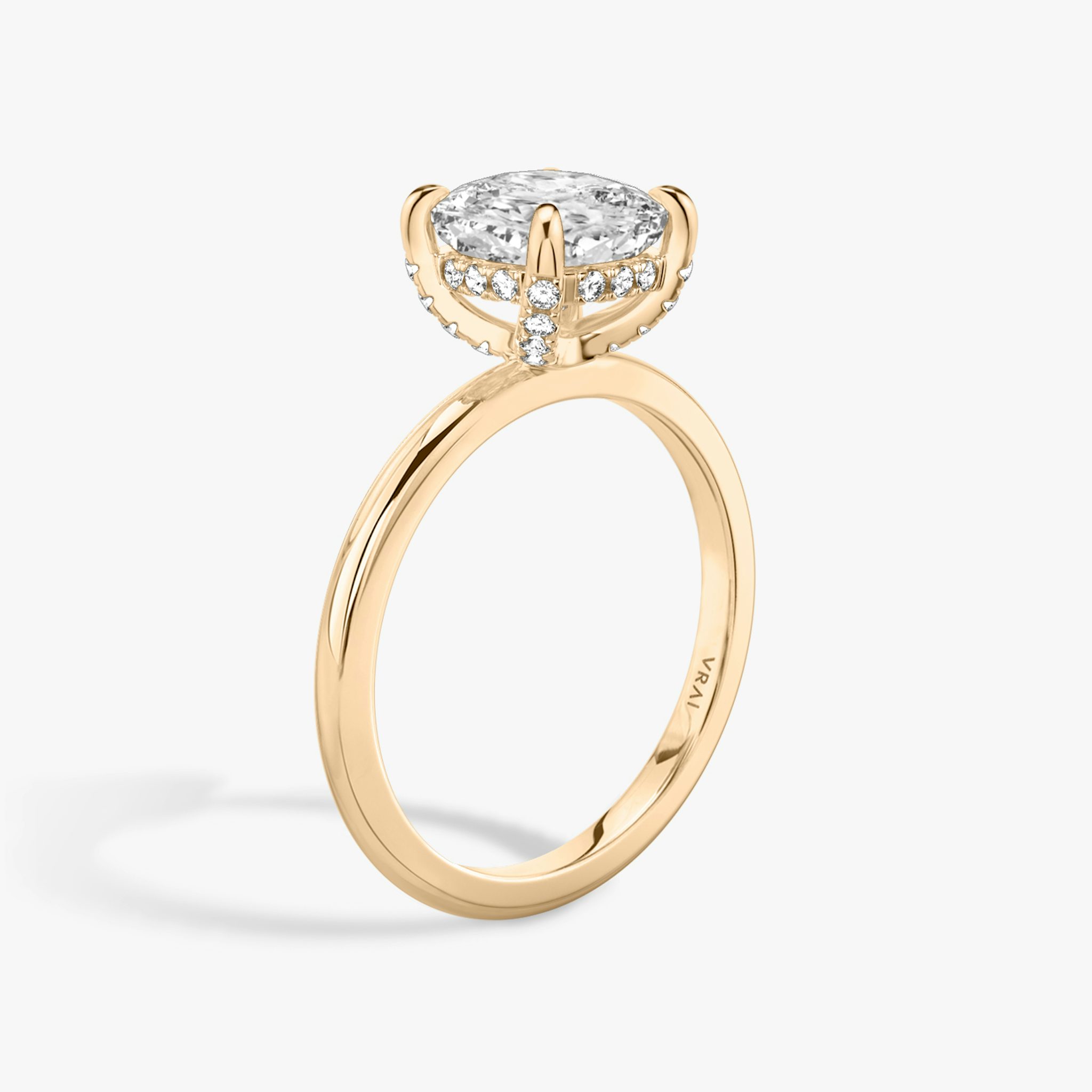 The Classic Hidden Halo | Cushion | 14k | Rose Gold | bandAccent: Plain | bandWidth: standard | prongStyle: Pavé | diamondOrientation: vertical | caratWeight: other