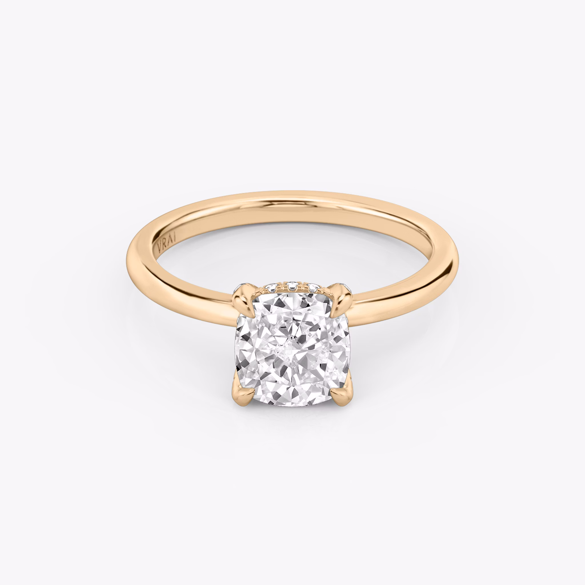 The Classic Hidden Halo | Cushion | 14k | Rose Gold | bandAccent: Plain | bandWidth: standard | prongStyle: Pavé | diamondOrientation: vertical | caratWeight: other
