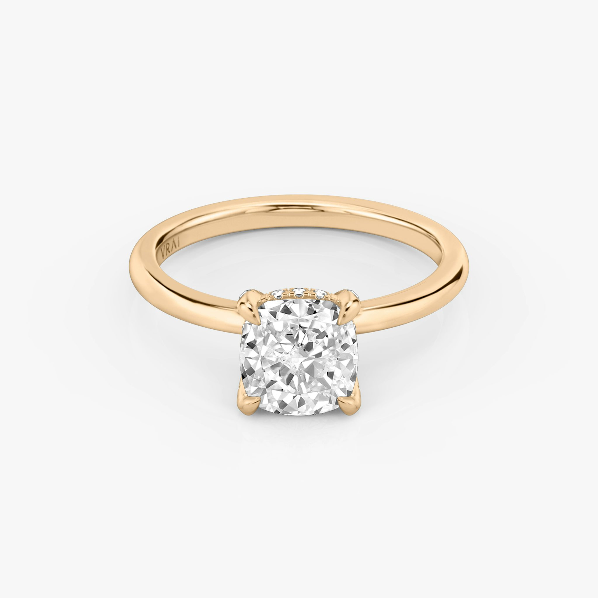 The Classic Hidden Halo | Cushion | 14k | Rose Gold | bandAccent: Plain | bandWidth: standard | prongStyle: Pavé | diamondOrientation: vertical | caratWeight: other