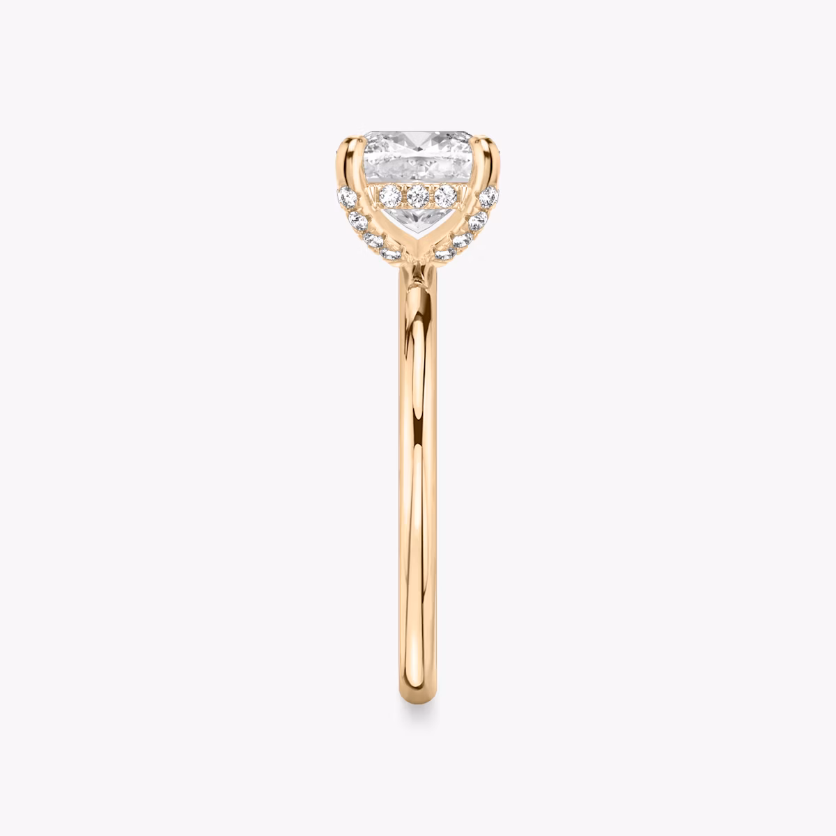 The Classic Hidden Halo | Cushion | 14k | Rose Gold | bandAccent: Plain | bandWidth: standard | prongStyle: Pavé | diamondOrientation: vertical | caratWeight: other