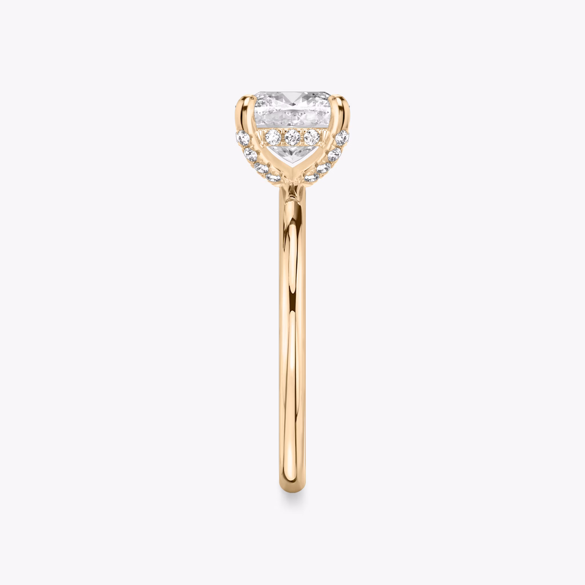 The Classic Hidden Halo | Cushion | 14k | Rose Gold | bandAccent: Plain | bandWidth: standard | prongStyle: Pavé | diamondOrientation: vertical | caratWeight: other