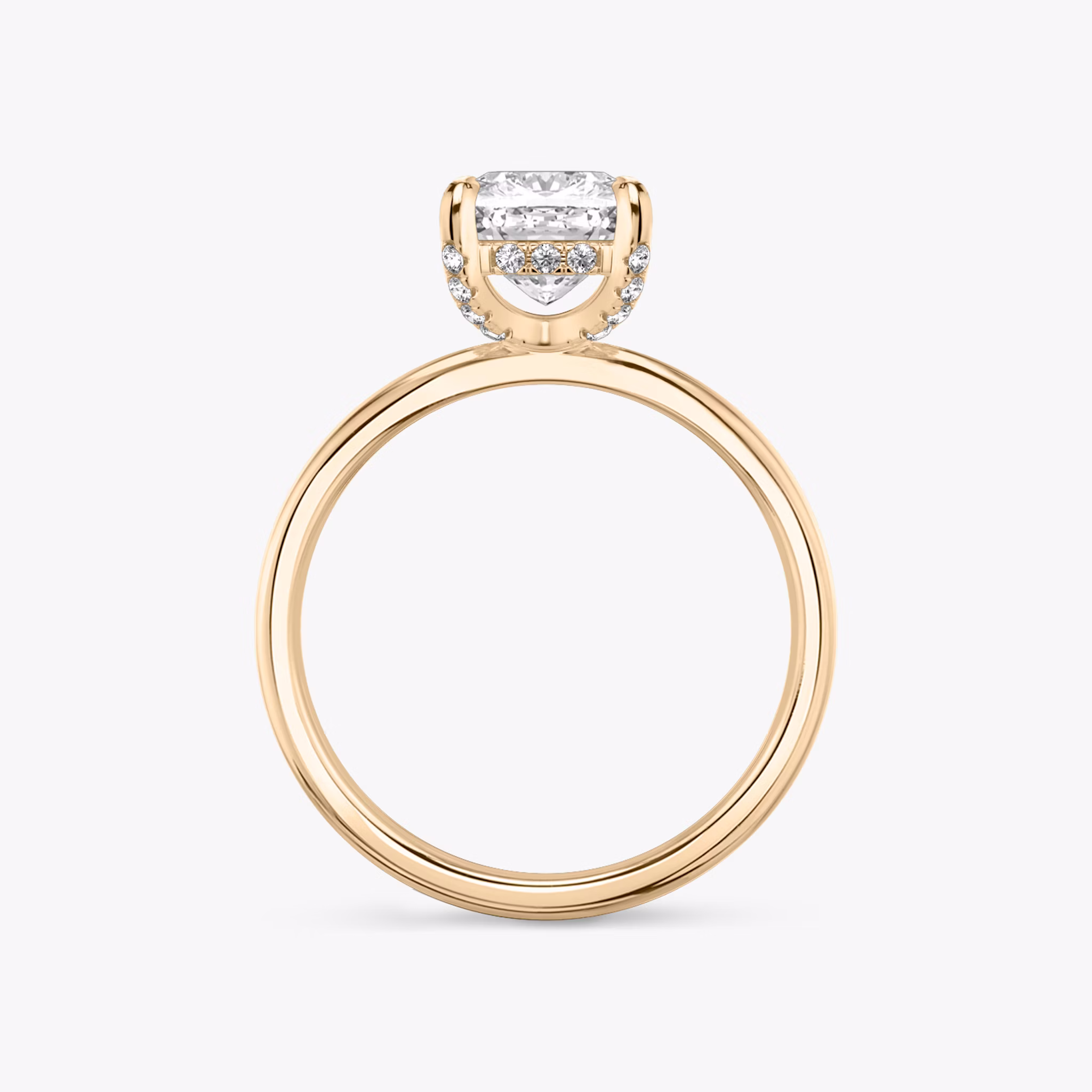 The Classic Hidden Halo | Cushion | 14k | Rose Gold | bandAccent: Plain | bandWidth: standard | prongStyle: Pavé | diamondOrientation: vertical | caratWeight: other