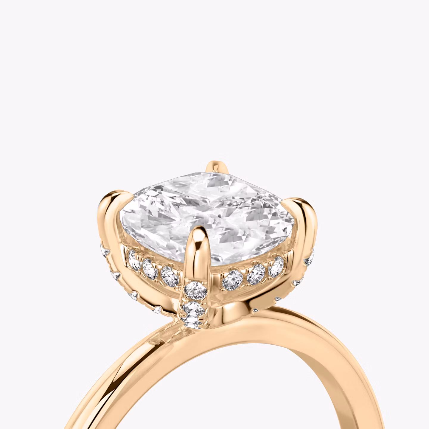 The Classic Hidden Halo | Cushion | 14k | Rose Gold | bandAccent: Plain | bandWidth: standard | prongStyle: Pavé | diamondOrientation: vertical | caratWeight: other
