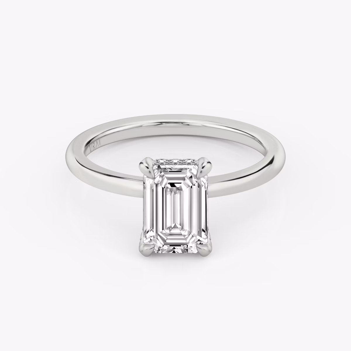 The Classic Hidden Halo | Emerald | 18k | White Gold | bandAccent: Plain | bandWidth: standard | prongStyle: Pavé | diamondOrientation: vertical | caratWeight: other