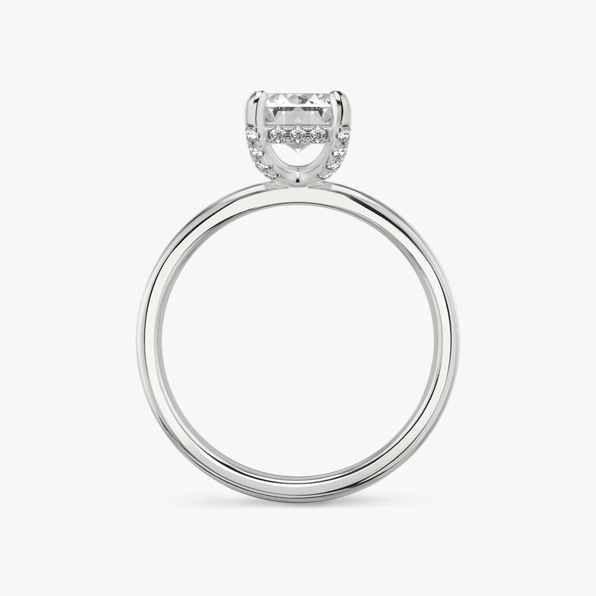 The Classic Hidden Halo | Emerald | 18k | White Gold | bandAccent: Plain | bandWidth: standard | prongStyle: Pavé | diamondOrientation: vertical | caratWeight: other