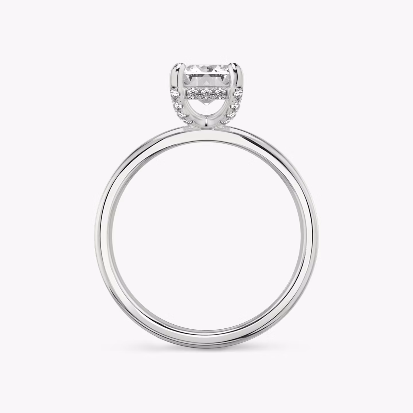 The Classic Hidden Halo | Emerald | 18k | White Gold | bandAccent: Plain | bandWidth: standard | prongStyle: Pavé | diamondOrientation: vertical | caratWeight: other