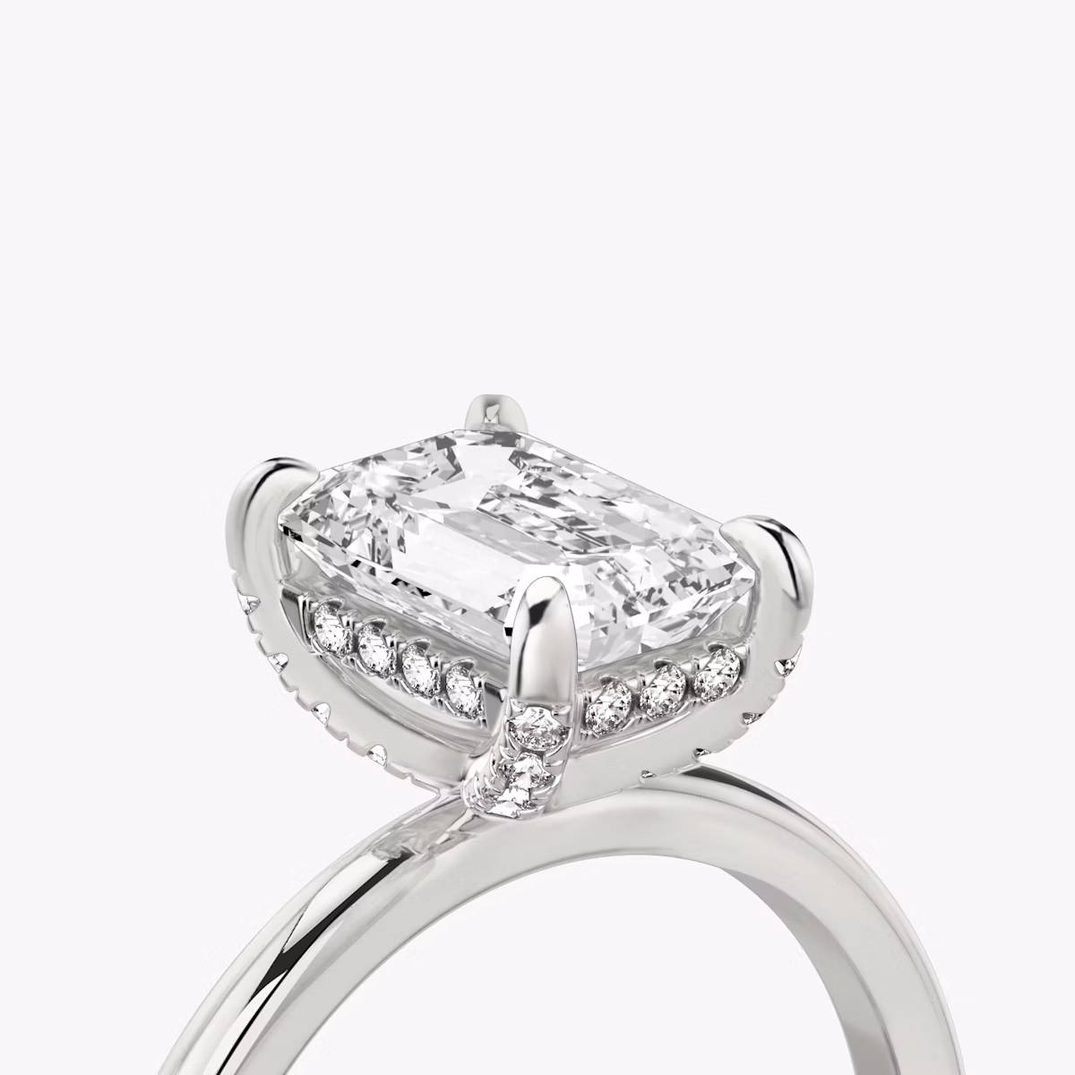 The Classic Hidden Halo | Emerald | 18k | White Gold | bandAccent: Plain | bandWidth: standard | prongStyle: Pavé | diamondOrientation: vertical | caratWeight: other
