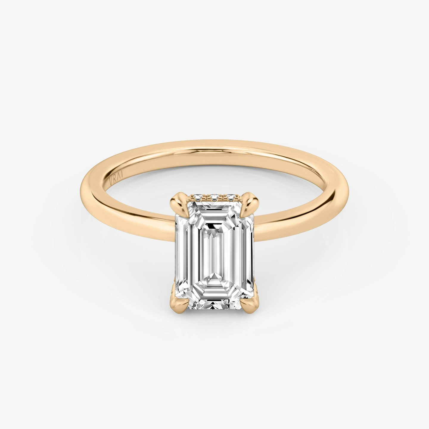 The Classic Hidden Halo | Emerald | 14k | Rose Gold | bandAccent: Plain | bandWidth: standard | prongStyle: Pavé | diamondOrientation: vertical | caratWeight: other