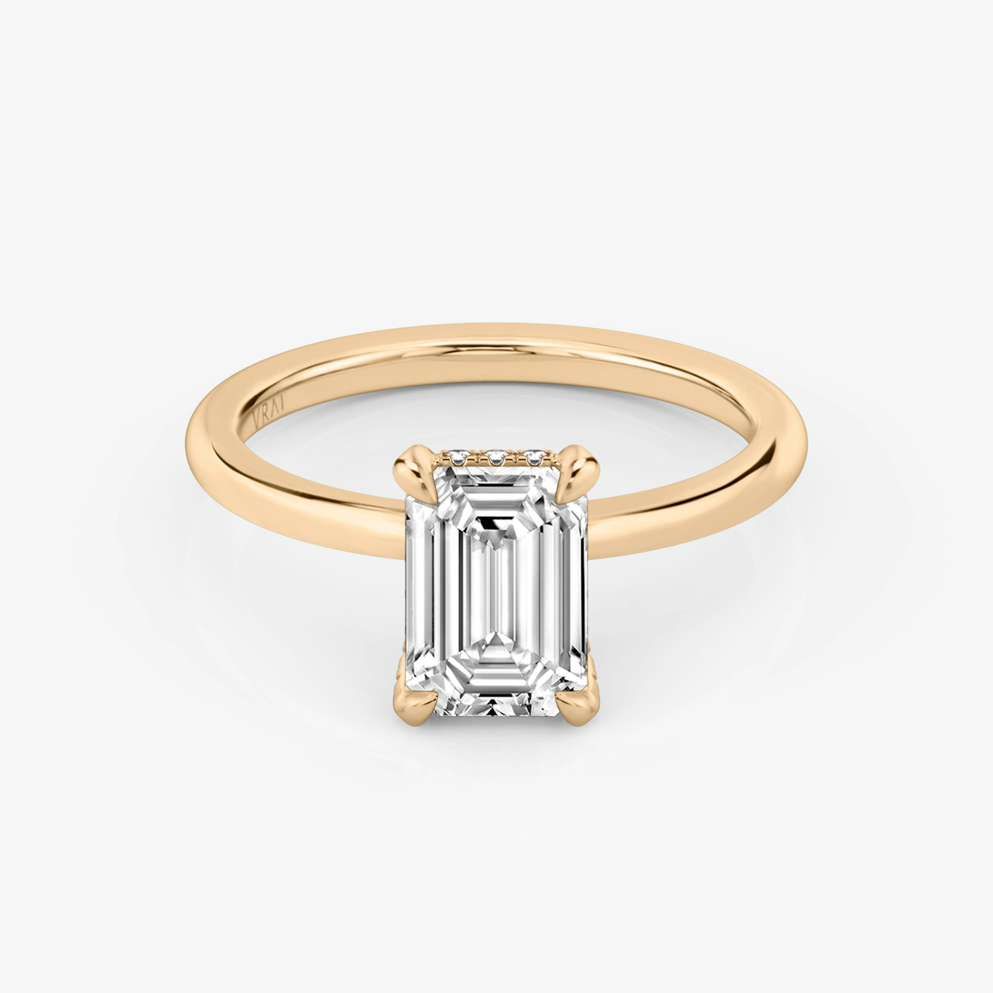 The Classic Hidden Halo | Emerald | 14k | Rose Gold | bandAccent: Plain | bandWidth: standard | prongStyle: Pavé | diamondOrientation: vertical | caratWeight: other