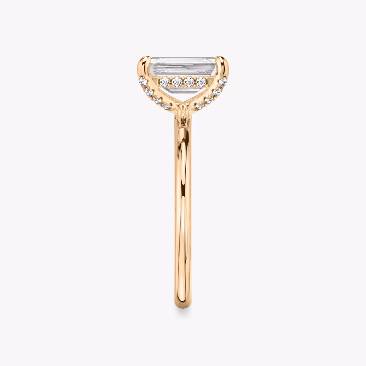 The Classic Hidden Halo | Emerald | 14k | Rose Gold | bandAccent: Plain | bandWidth: standard | prongStyle: Pavé | diamondOrientation: vertical | caratWeight: other