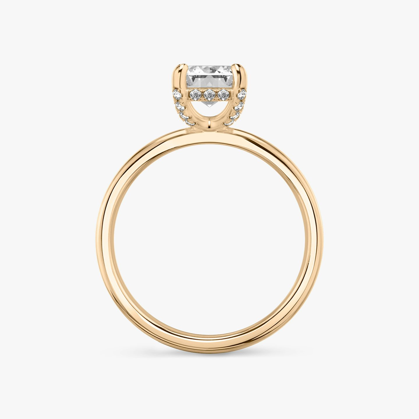 The Classic Hidden Halo | Emerald | 14k | Rose Gold | bandAccent: Plain | bandWidth: standard | prongStyle: Pavé | diamondOrientation: vertical | caratWeight: other