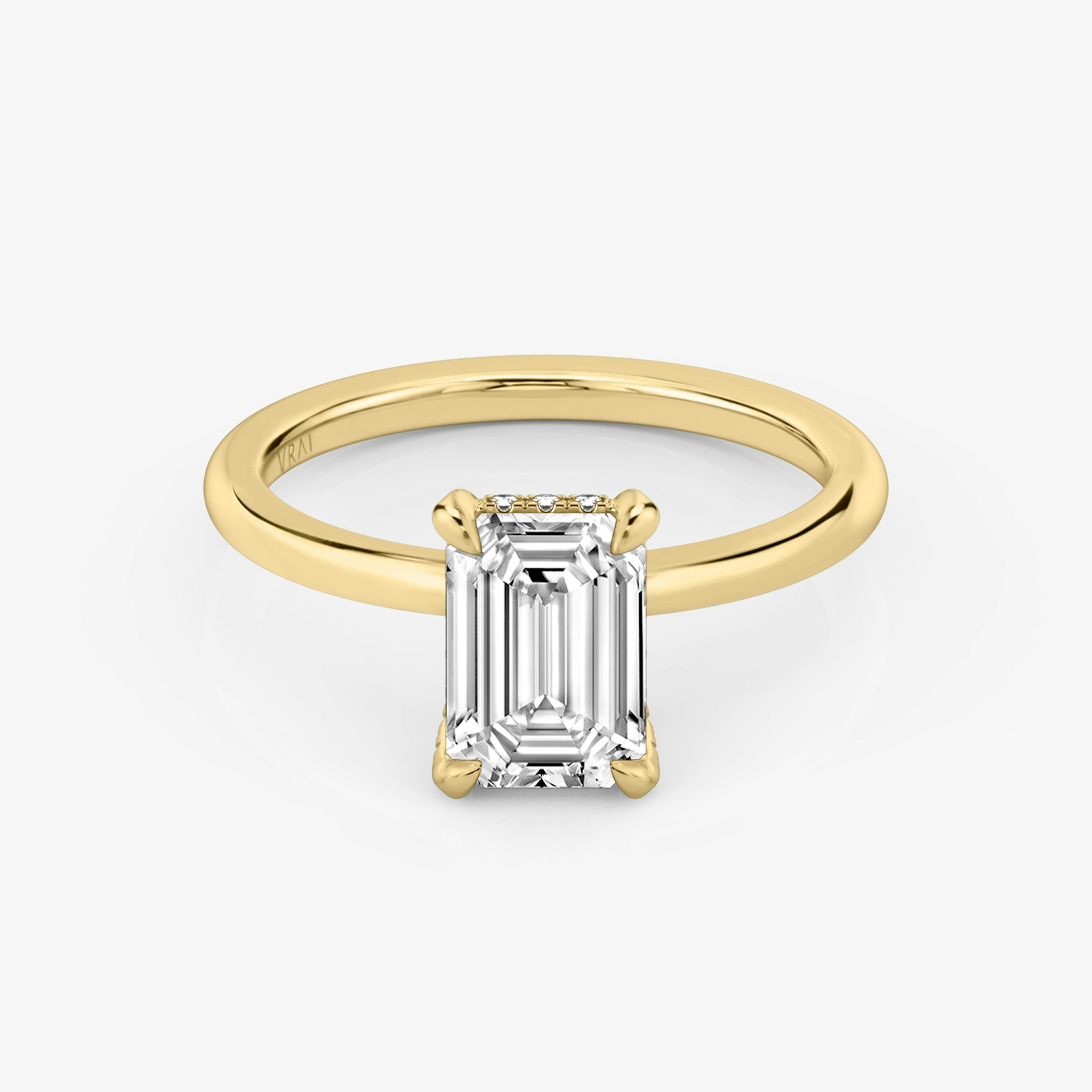 The Classic Hidden Halo | Emerald | 18k | Yellow Gold | bandAccent: Plain | bandWidth: standard | prongStyle: Pavé | diamondOrientation: vertical | caratWeight: other