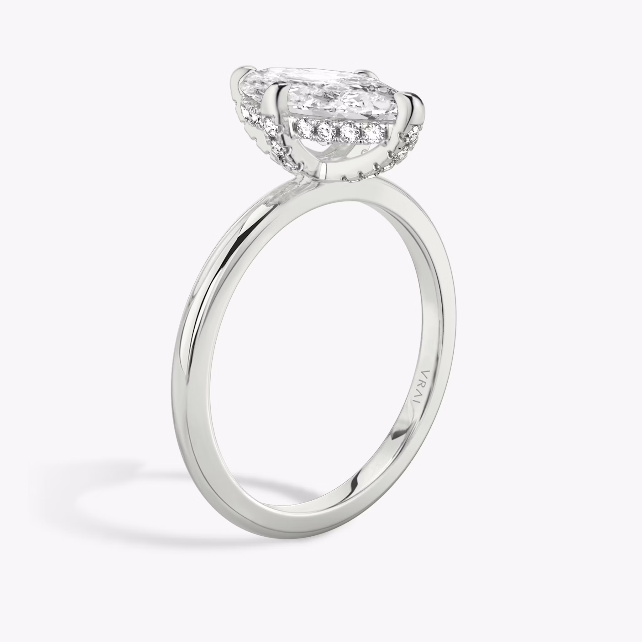 The Classic Hidden Halo | Marquise | 18k | White Gold | bandAccent: Plain | bandWidth: standard | prongStyle: Pavé | diamondOrientation: vertical | caratWeight: other