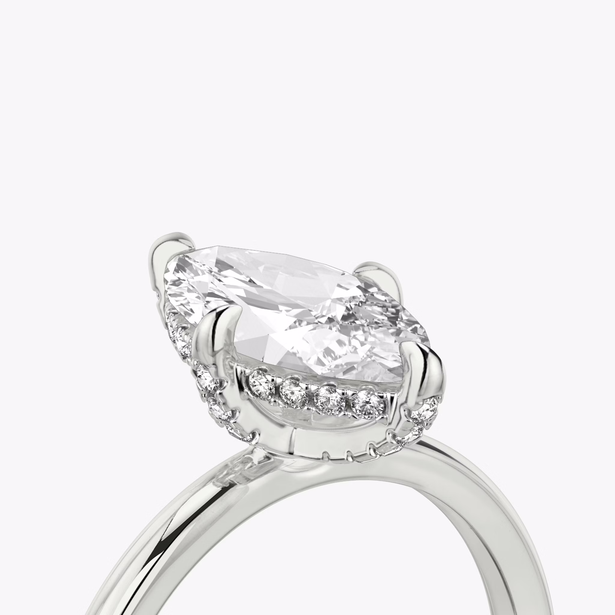 The Classic Hidden Halo | Marquise | 18k | White Gold | bandAccent: Plain | bandWidth: standard | prongStyle: Pavé | diamondOrientation: vertical | caratWeight: other