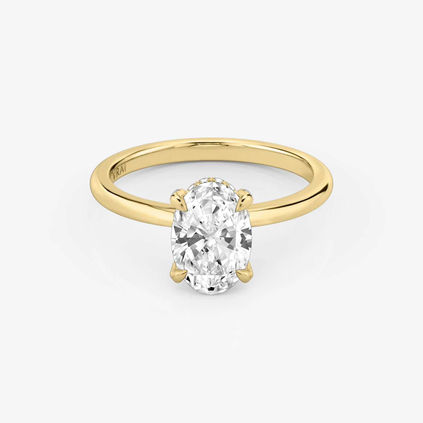 The Classic Hidden Halo | Oval | 18k | Yellow Gold | bandAccent: Plain | bandWidth: standard | prongStyle: Pavé | diamondOrientation: vertical | caratWeight: other