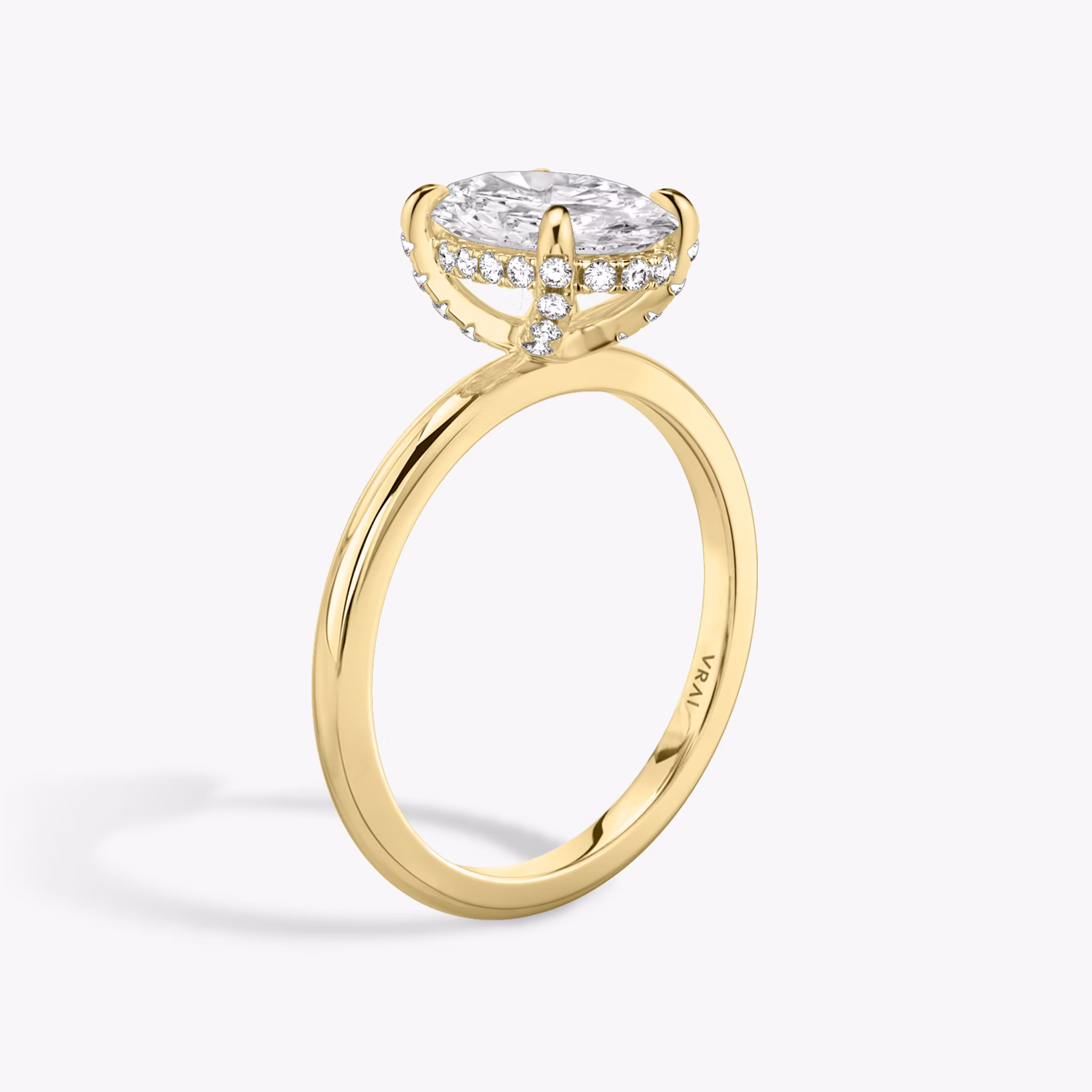 The Classic Hidden Halo | Oval | 18k | Yellow Gold | bandAccent: Plain | bandWidth: standard | prongStyle: Pavé | diamondOrientation: vertical | caratWeight: other