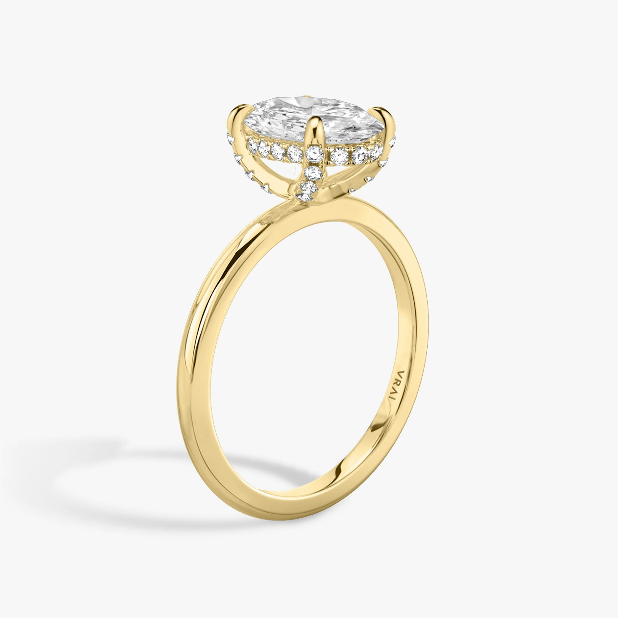 The Classic Hidden Halo | Oval | 18k | Yellow Gold | bandAccent: Plain | bandWidth: standard | prongStyle: Pavé | diamondOrientation: vertical | caratWeight: other