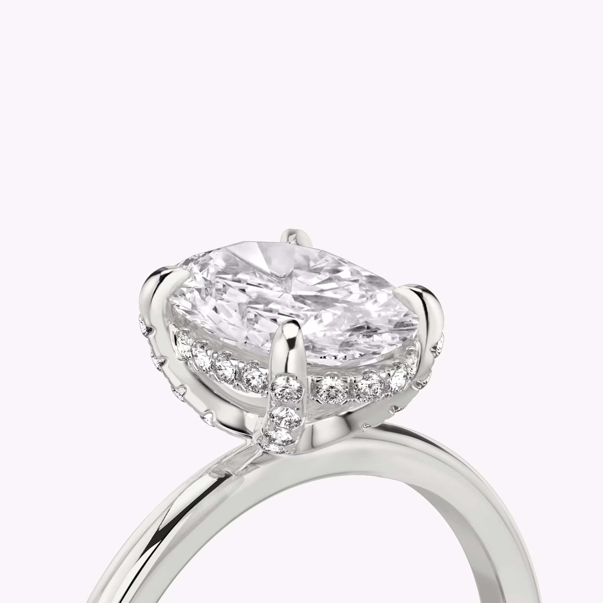 The Classic Hidden Halo | Oval | 18k | White Gold | bandAccent: Plain | bandWidth: standard | prongStyle: Pavé | diamondOrientation: vertical | caratWeight: other