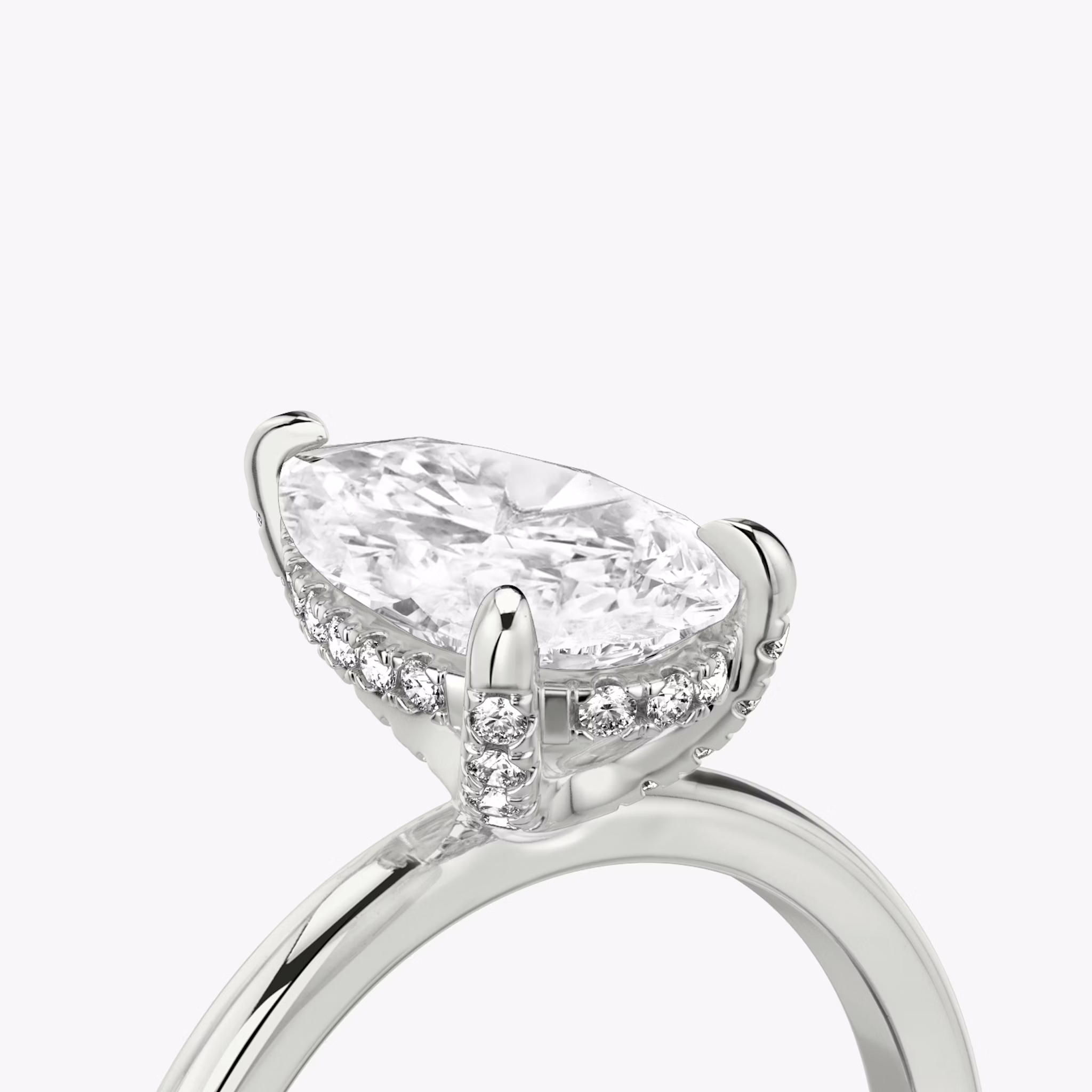 The Classic Hidden Halo | Pear | 18k | White Gold | bandAccent: Plain | bandWidth: standard | prongStyle: Pavé | diamondOrientation: vertical | caratWeight: other