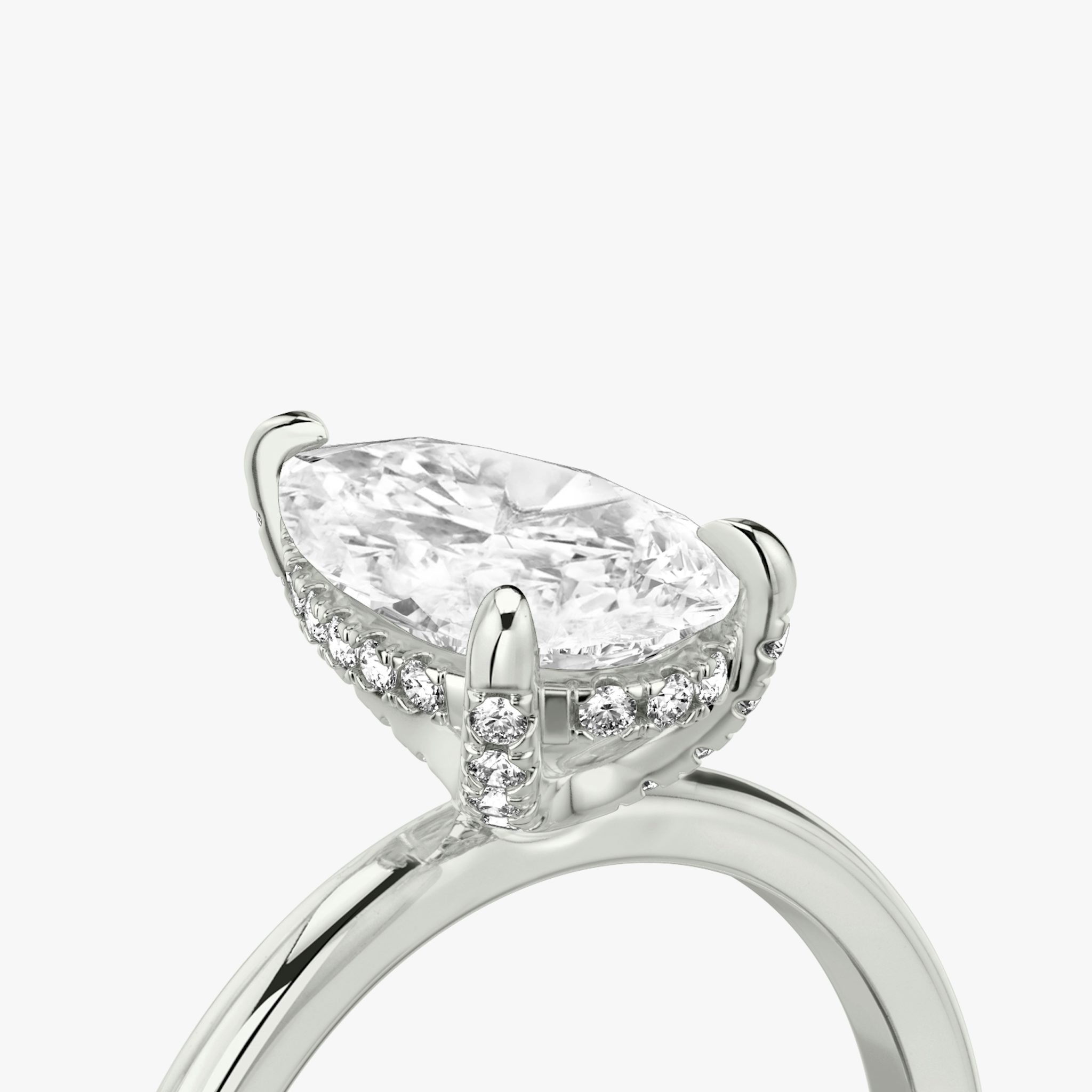 The Classic Hidden Halo | Pear | 18k | White Gold | bandAccent: Plain | bandWidth: standard | prongStyle: Pavé | diamondOrientation: vertical | caratWeight: other