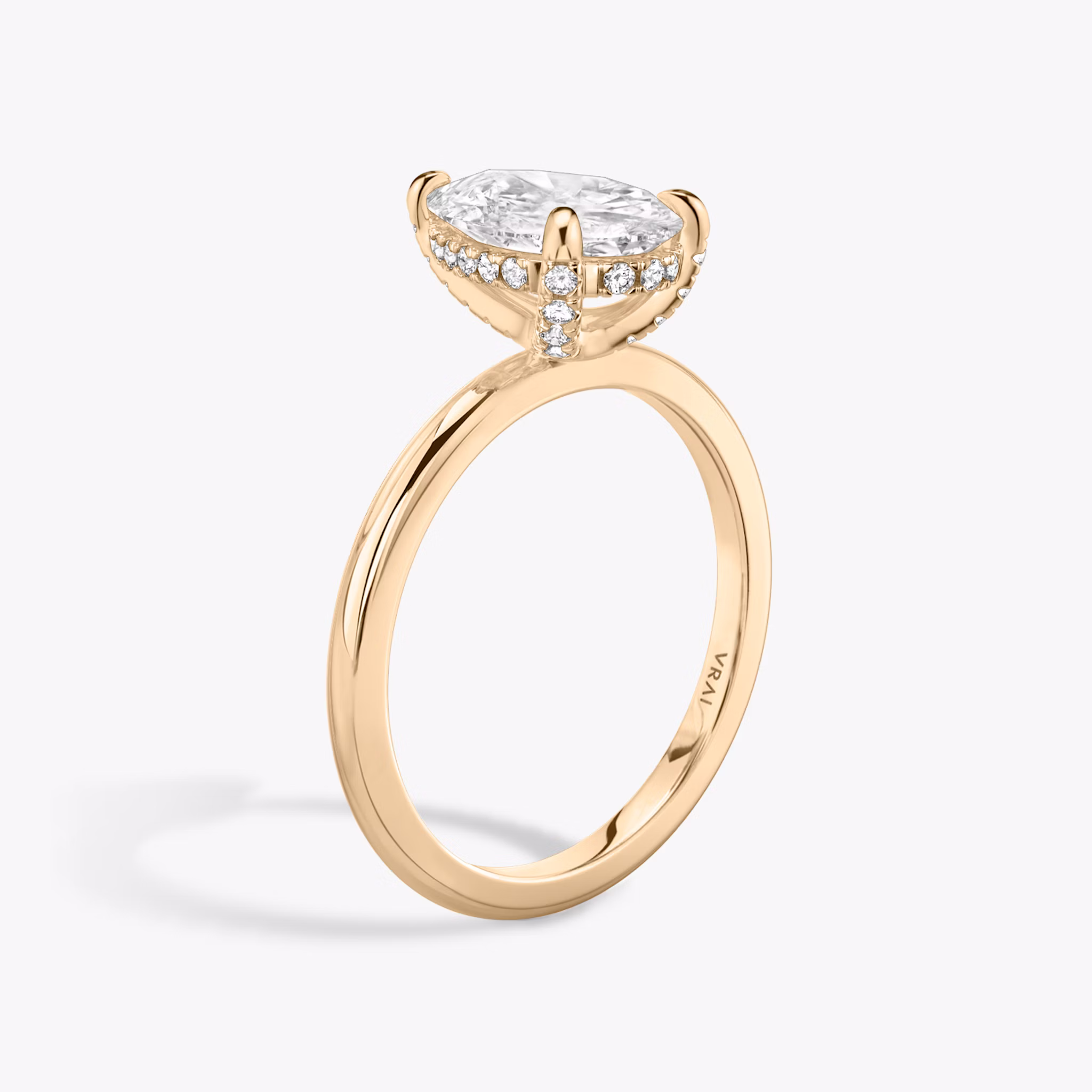 The Classic Hidden Halo | Pear | 14k | Rose Gold | bandAccent: Plain | bandWidth: standard | prongStyle: Pavé | diamondOrientation: vertical | caratWeight: other