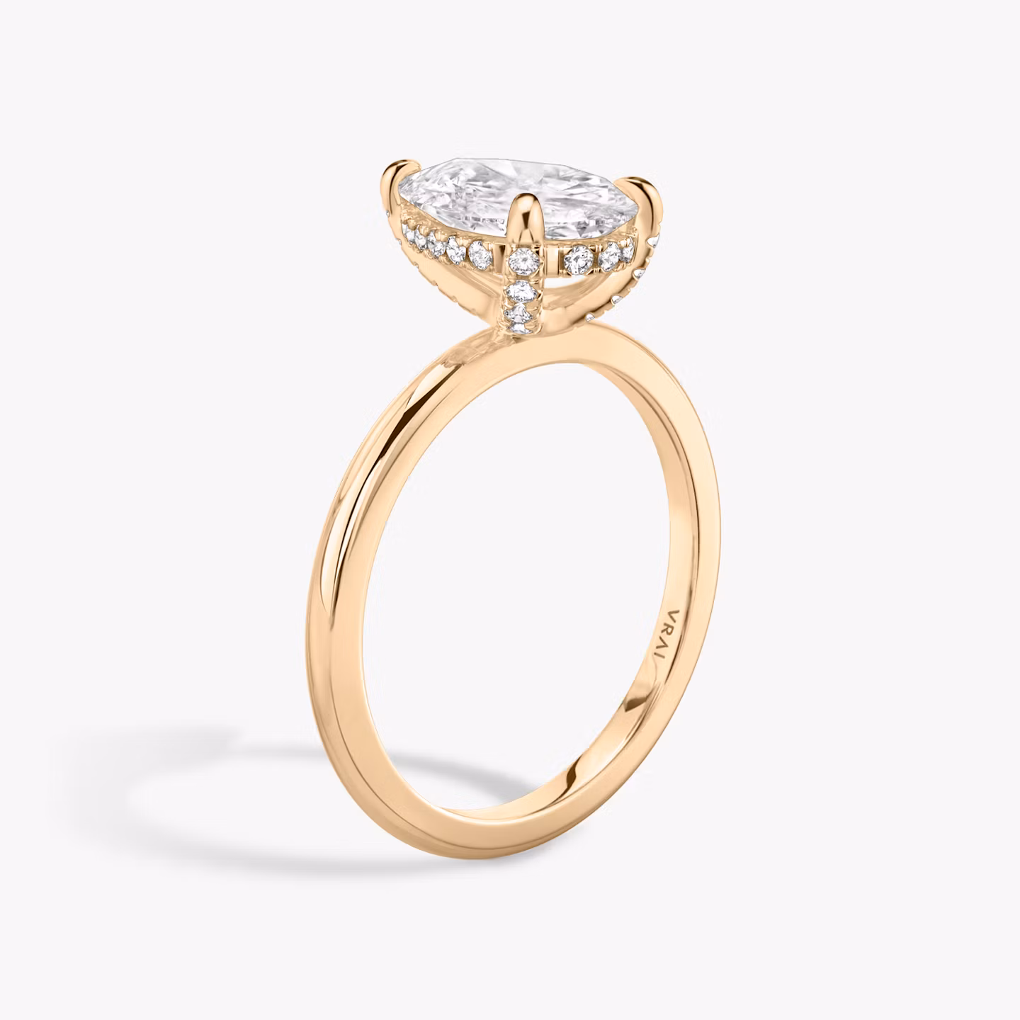The Classic Hidden Halo | Pear | 14k | Rose Gold | bandAccent: Plain | bandWidth: standard | prongStyle: Pavé | diamondOrientation: vertical | caratWeight: other