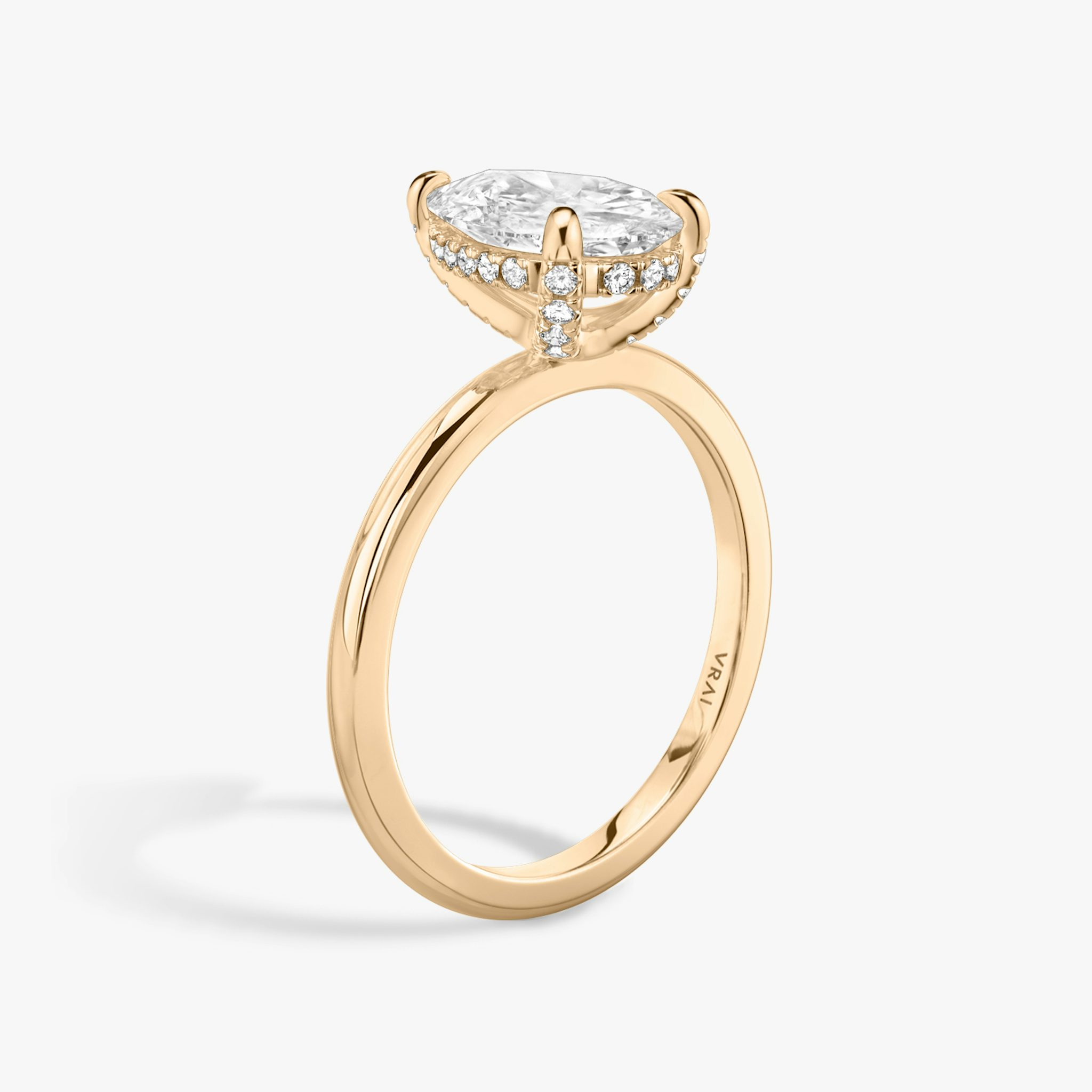 The Classic Hidden Halo | Pear | 14k | Rose Gold | bandAccent: Plain | bandWidth: standard | prongStyle: Pavé | diamondOrientation: vertical | caratWeight: other