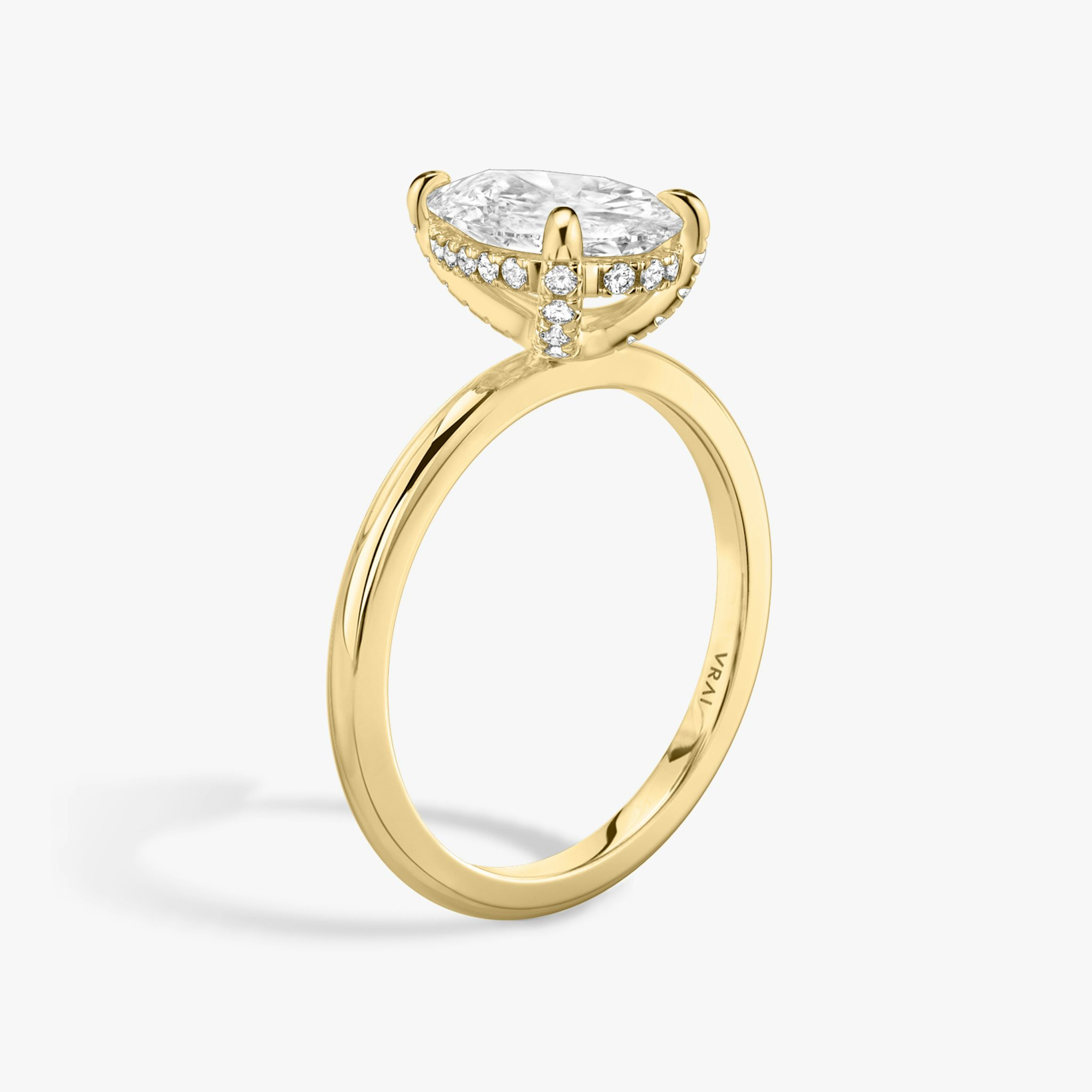 The Classic Hidden Halo | Pear | 18k | Yellow Gold | bandAccent: Plain | bandWidth: standard | prongStyle: Pavé | diamondOrientation: vertical | caratWeight: other