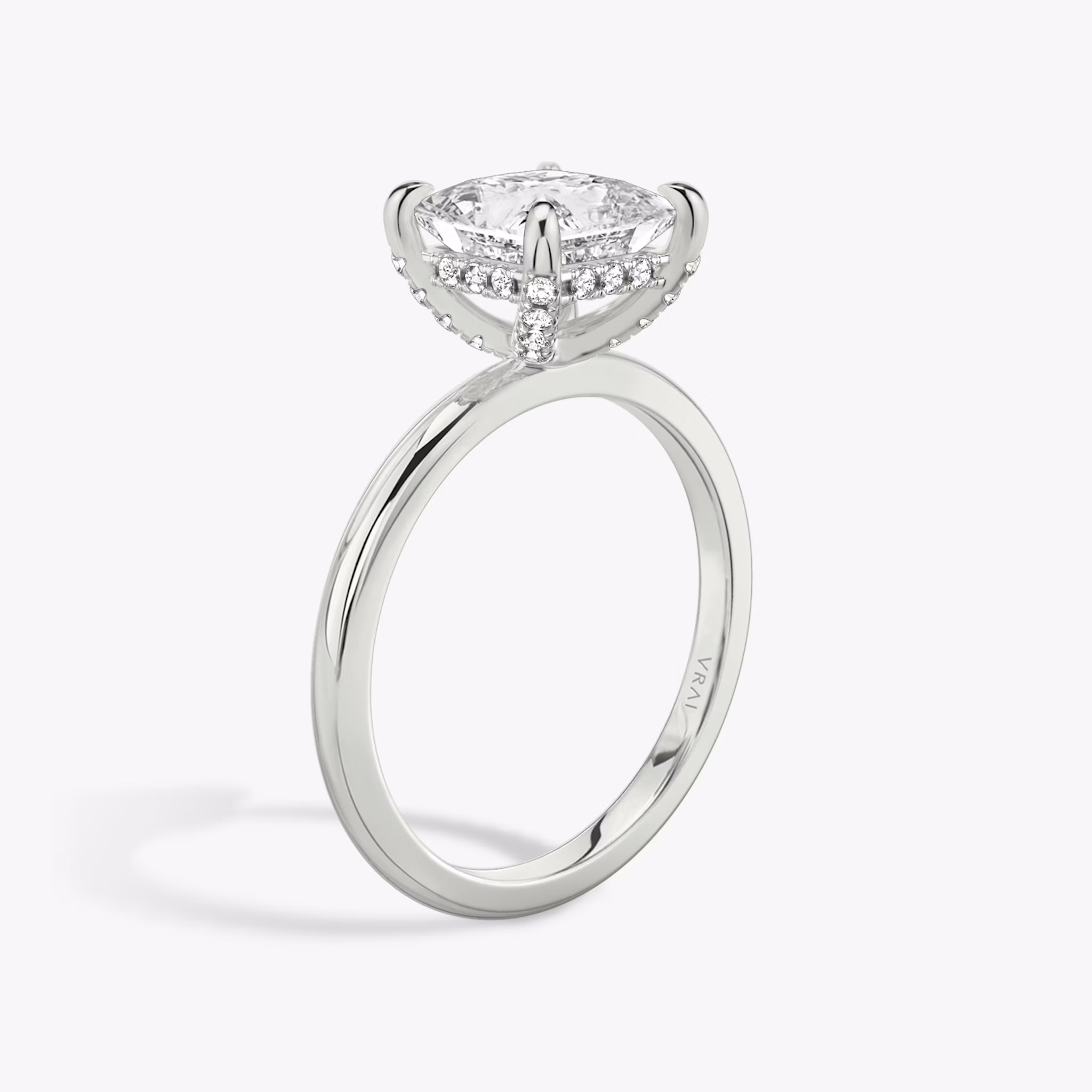 The Classic Hidden Halo | Princess | 18k | White Gold | bandAccent: Plain | bandWidth: standard | prongStyle: Pavé | diamondOrientation: vertical | caratWeight: other