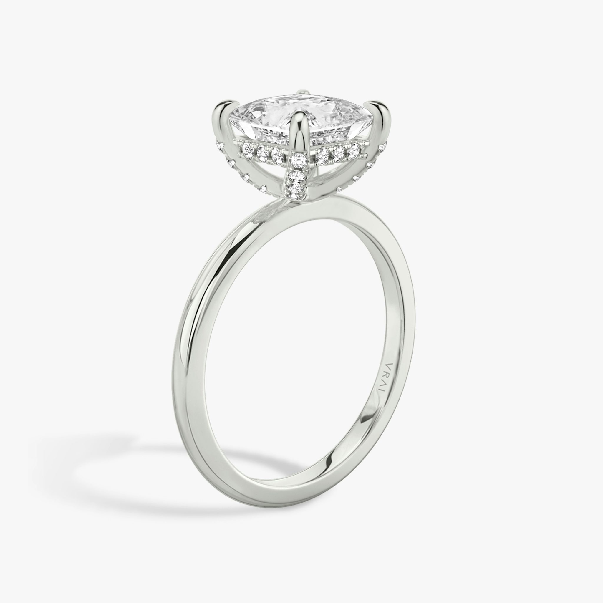 The Classic Hidden Halo | Princess | 18k | White Gold | bandAccent: Plain | bandWidth: standard | prongStyle: Pavé | diamondOrientation: vertical | caratWeight: other