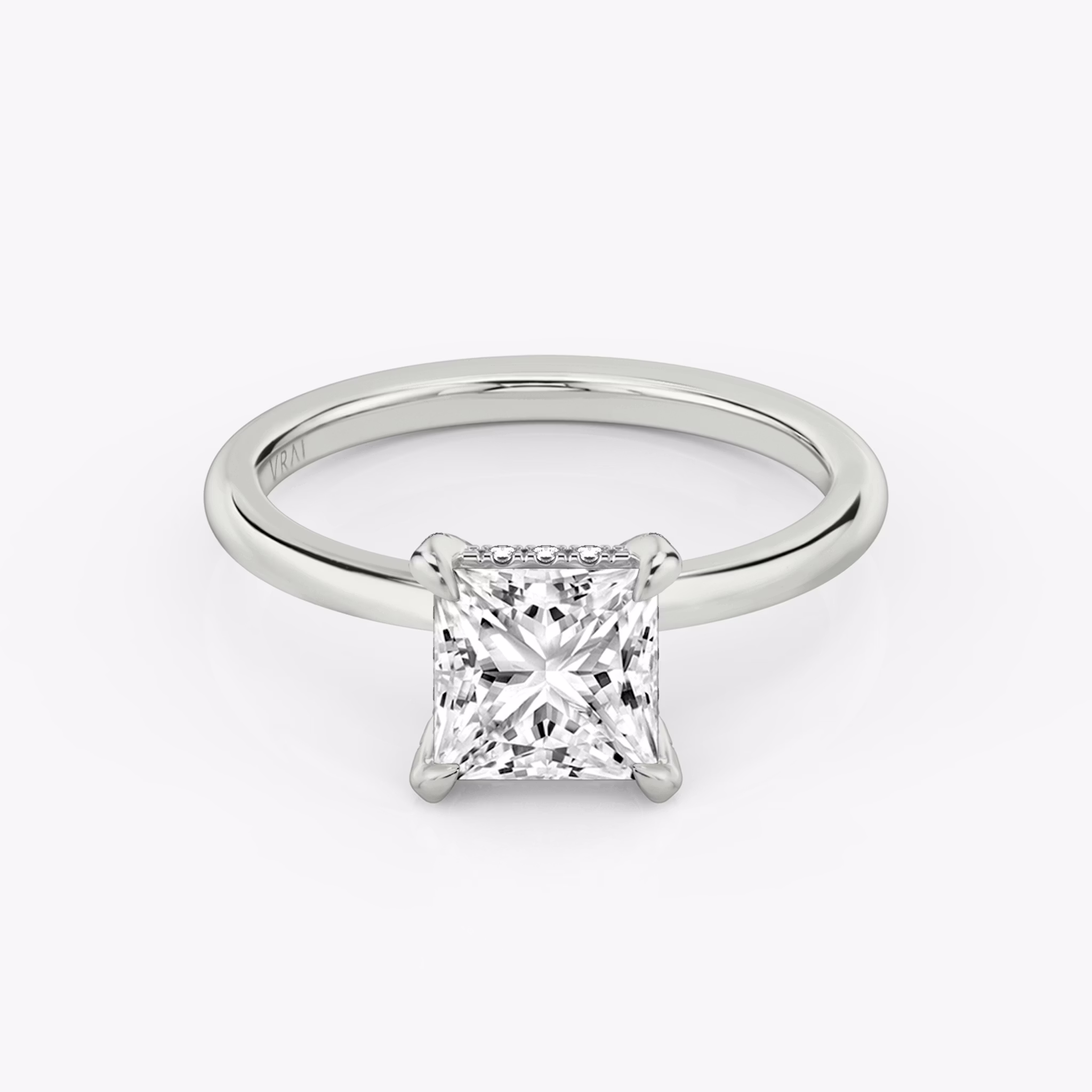 The Classic Hidden Halo | Princess | 18k | White Gold | bandAccent: Plain | bandWidth: standard | prongStyle: Pavé | diamondOrientation: vertical | caratWeight: other