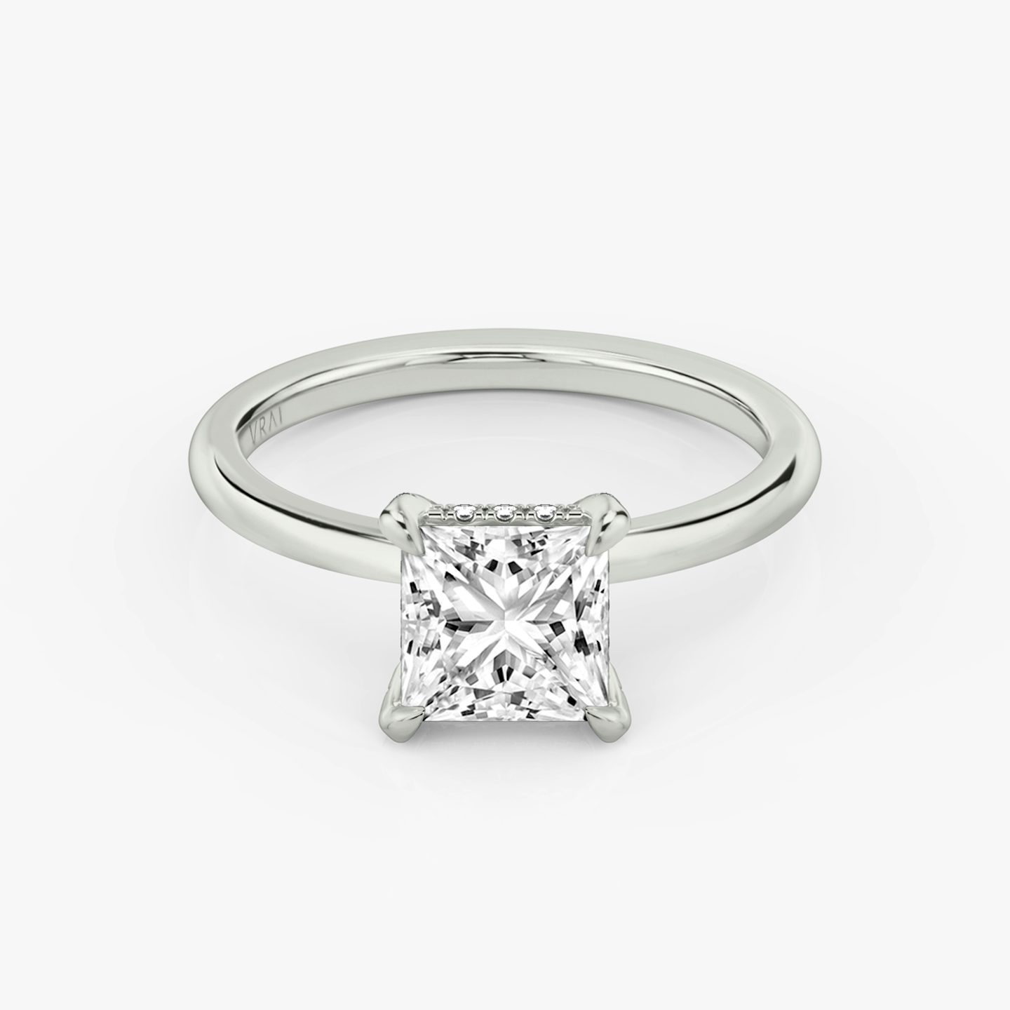 The Classic Hidden Halo | Princess | 18k | White Gold | bandAccent: Plain | bandWidth: standard | prongStyle: Pavé | diamondOrientation: vertical | caratWeight: other