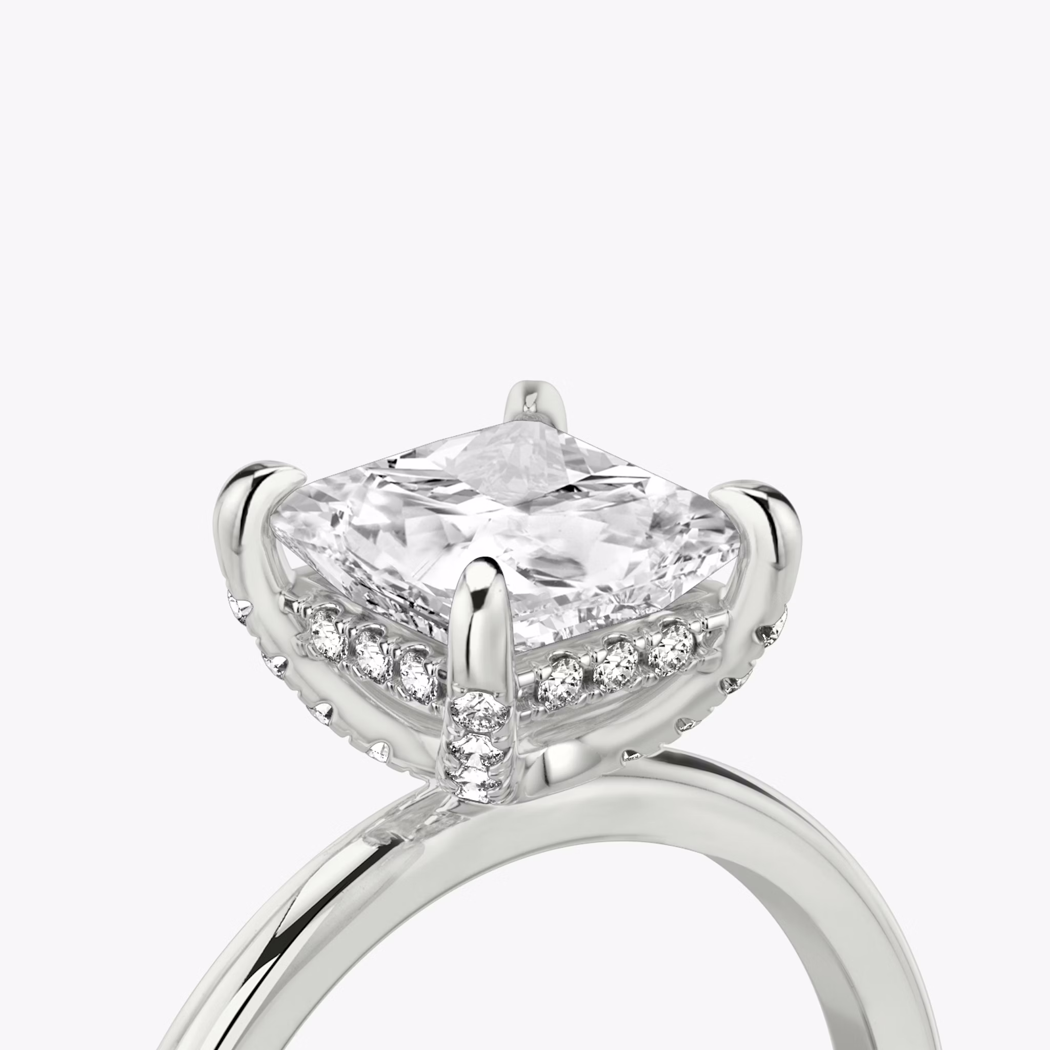 The Classic Hidden Halo | Princess | 18k | White Gold | bandAccent: Plain | bandWidth: standard | prongStyle: Pavé | diamondOrientation: vertical | caratWeight: other